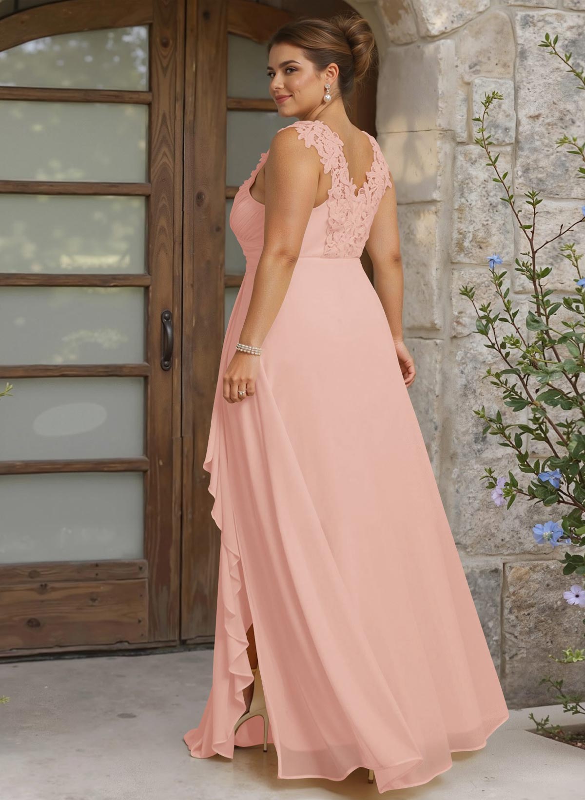 Sheath Sweetheart Sleeveless Floor-Length Chiffon Bridesmaid Dresses With Lace, product image 256