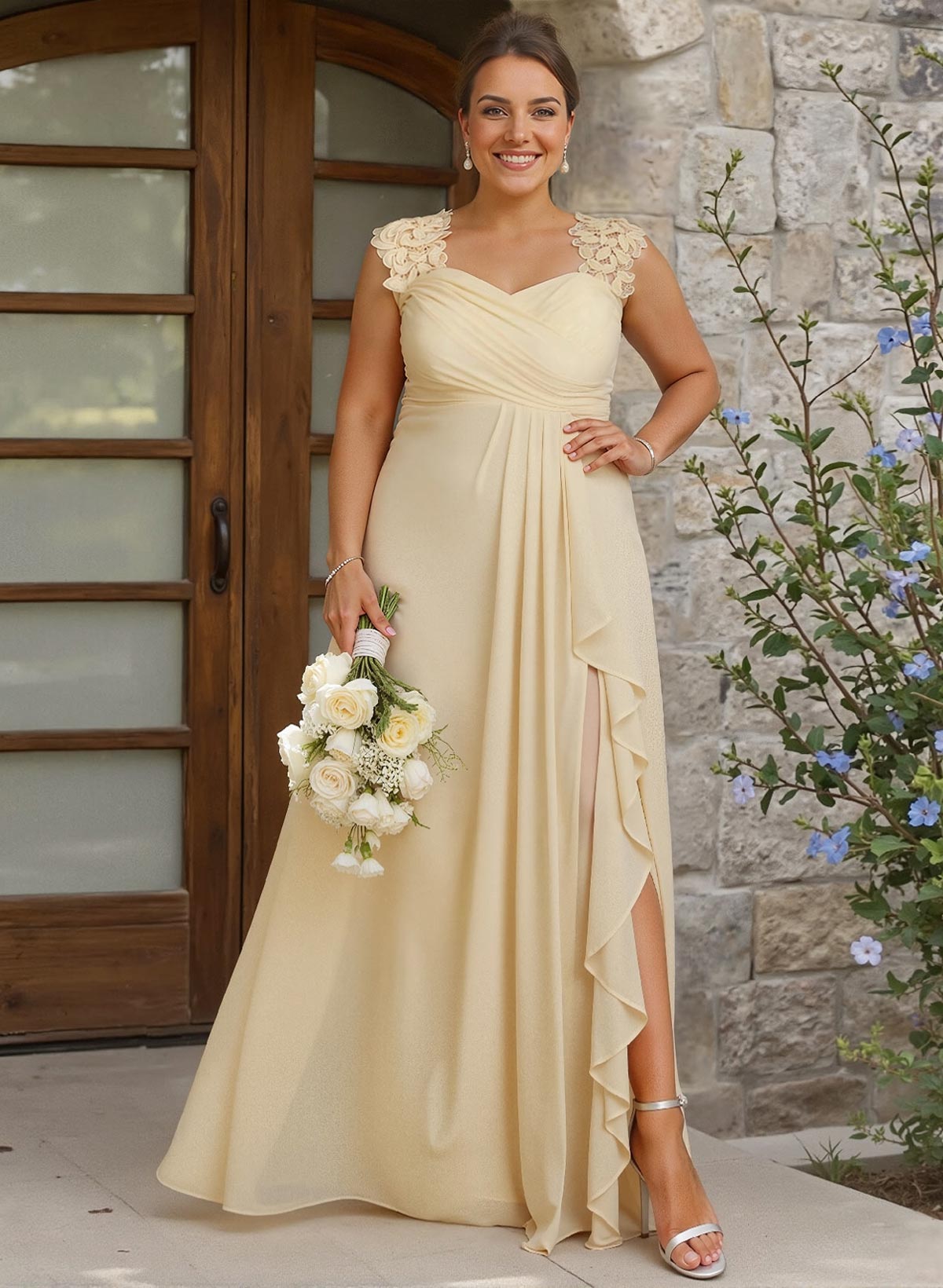 Sheath Sweetheart Sleeveless Floor-Length Chiffon Bridesmaid Dresses With Lace, product image 215