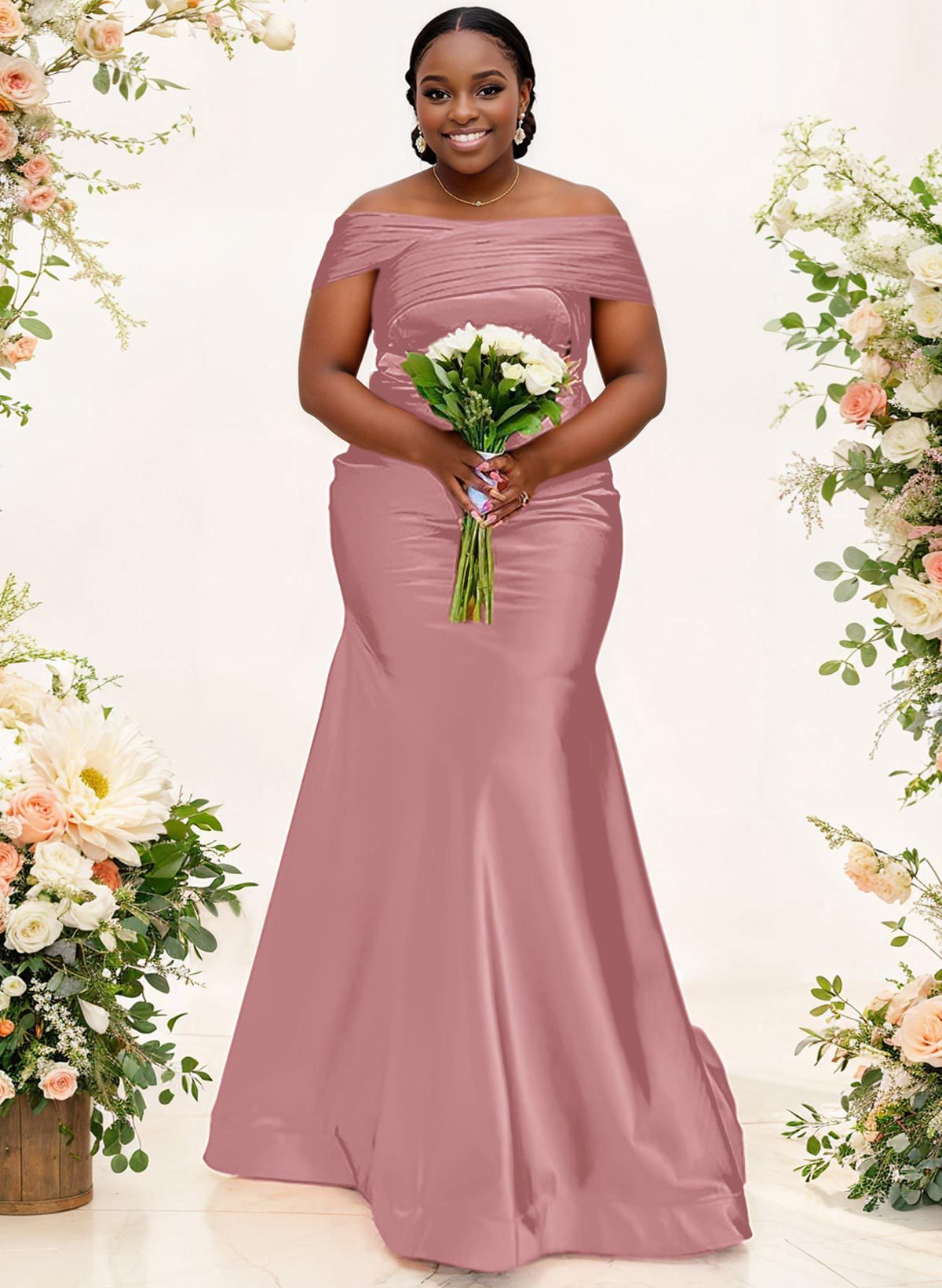 Trumpet/Mermaid Off-The-Shoulder Sleeveless Satin Bridesmaid Dresses, product image 26