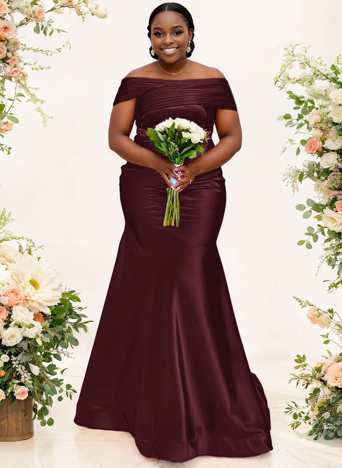 Trumpet/Mermaid Off-The-Shoulder Sleeveless Satin Bridesmaid Dresses, product image 17