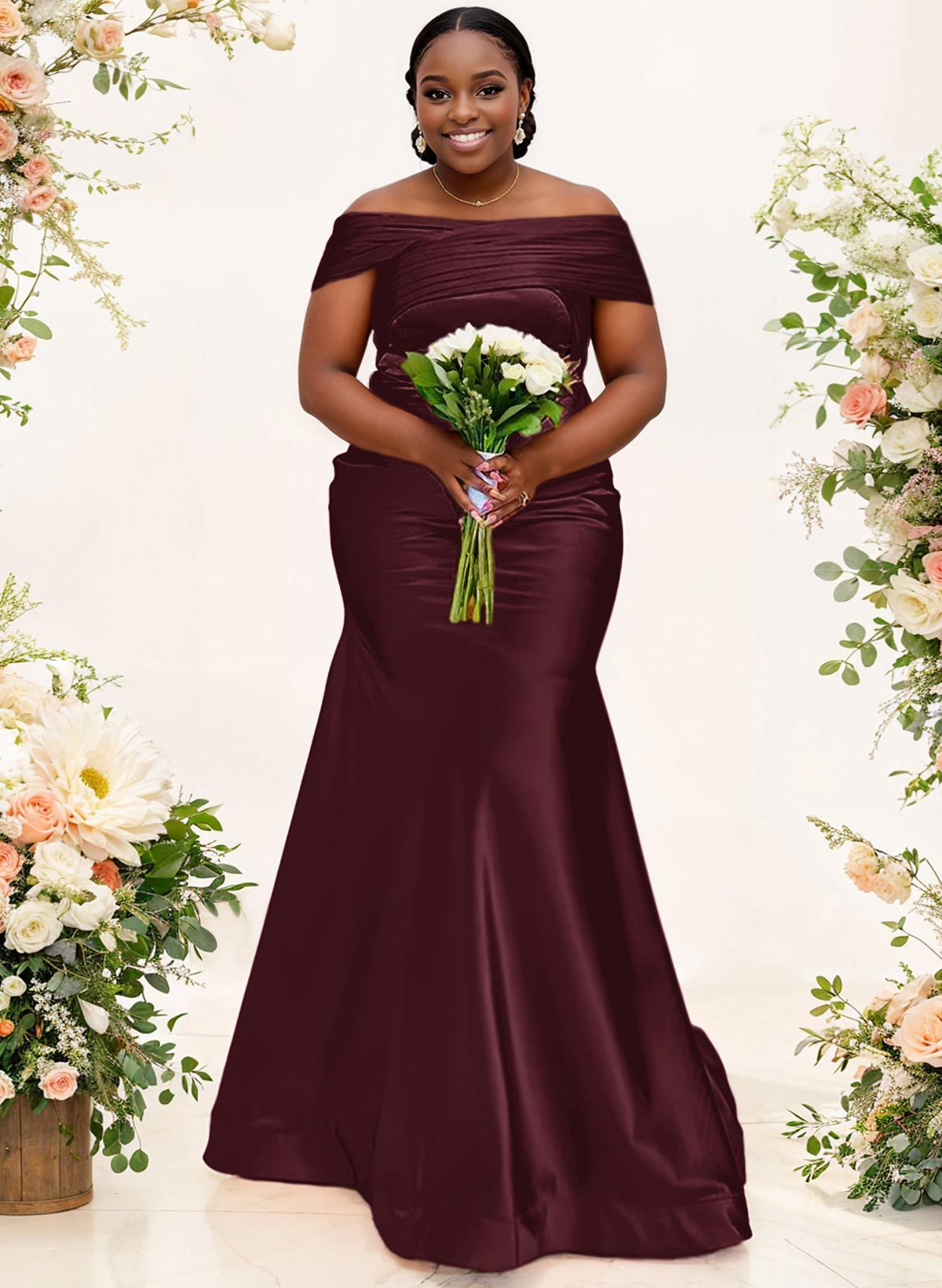 Trumpet/Mermaid Off-The-Shoulder Sleeveless Satin Bridesmaid Dresses, product image 17