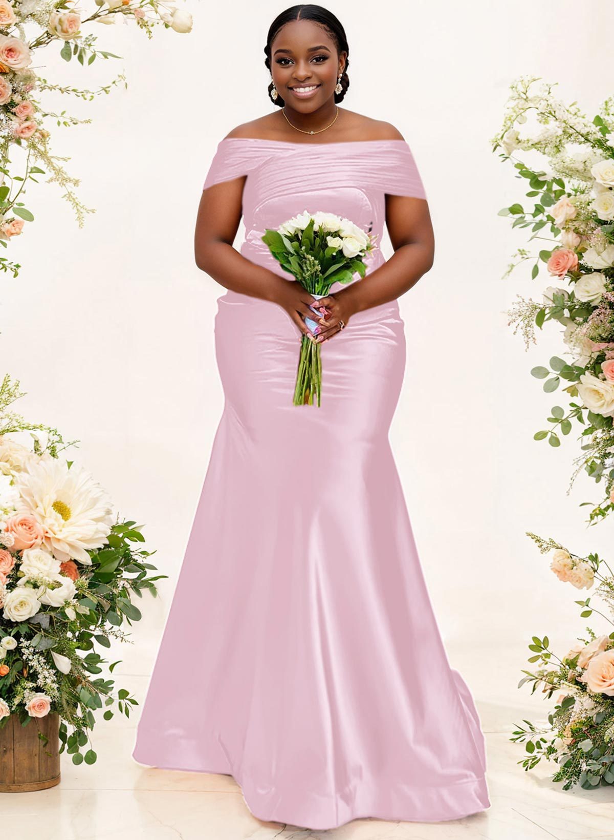 Trumpet/Mermaid Off-The-Shoulder Sleeveless Satin Bridesmaid Dresses, product image 30