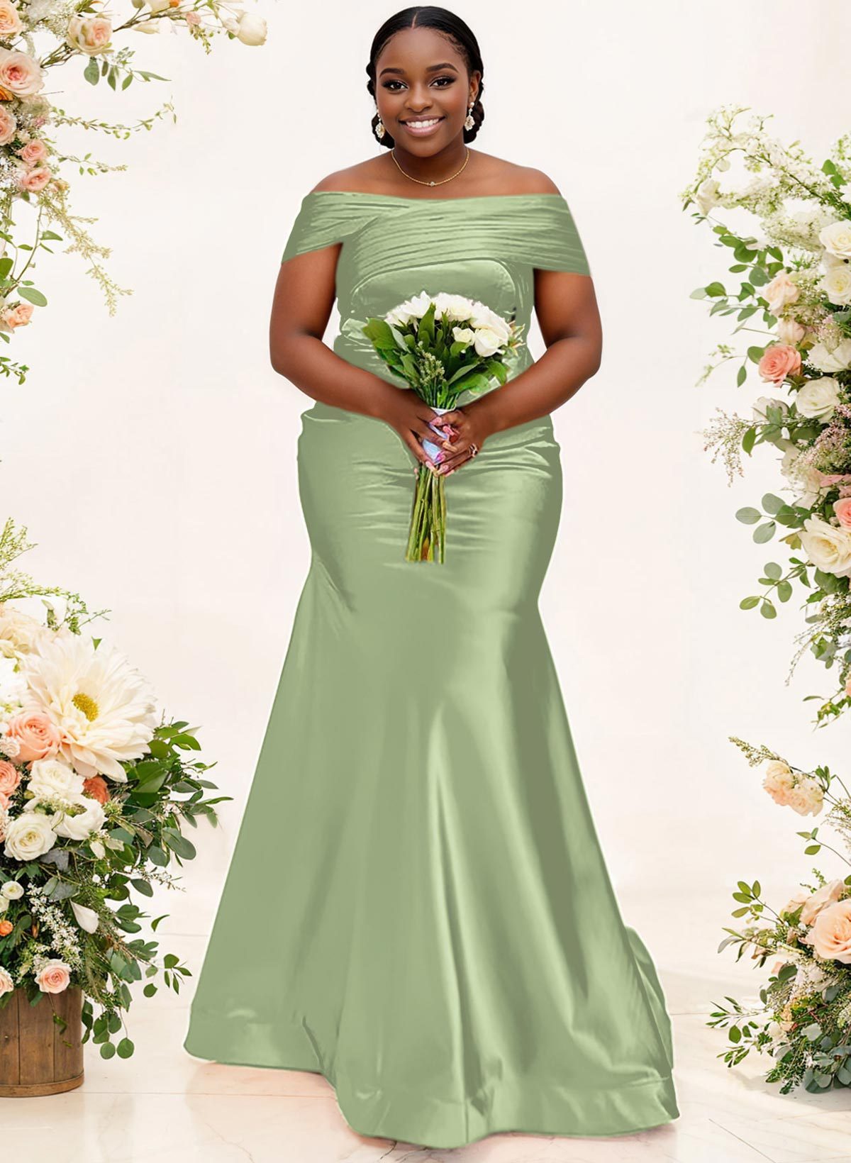 Trumpet/Mermaid Off-The-Shoulder Sleeveless Satin Bridesmaid Dresses, product image 46