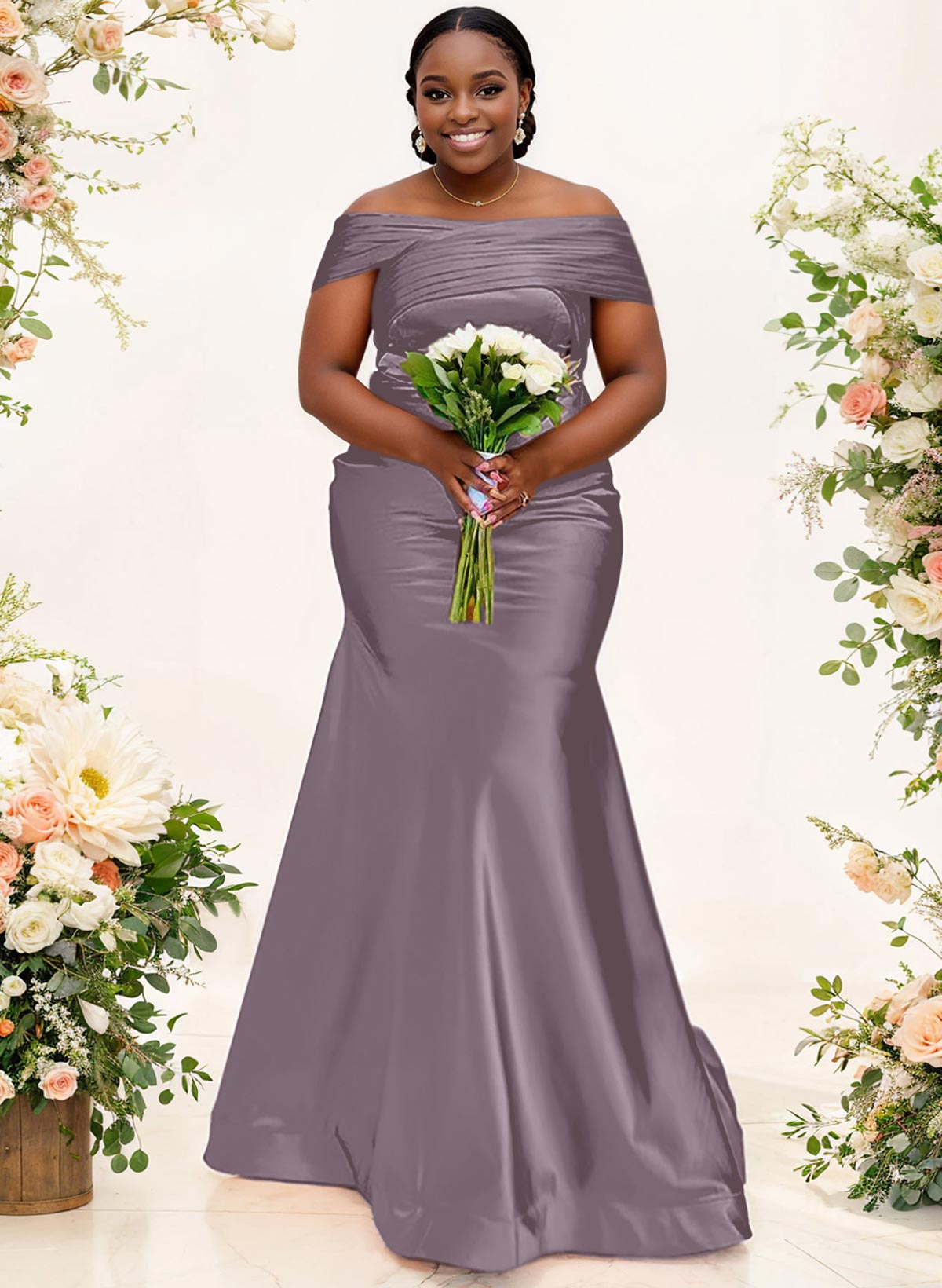 Trumpet/Mermaid Off-The-Shoulder Sleeveless Satin Bridesmaid Dresses, product image 31