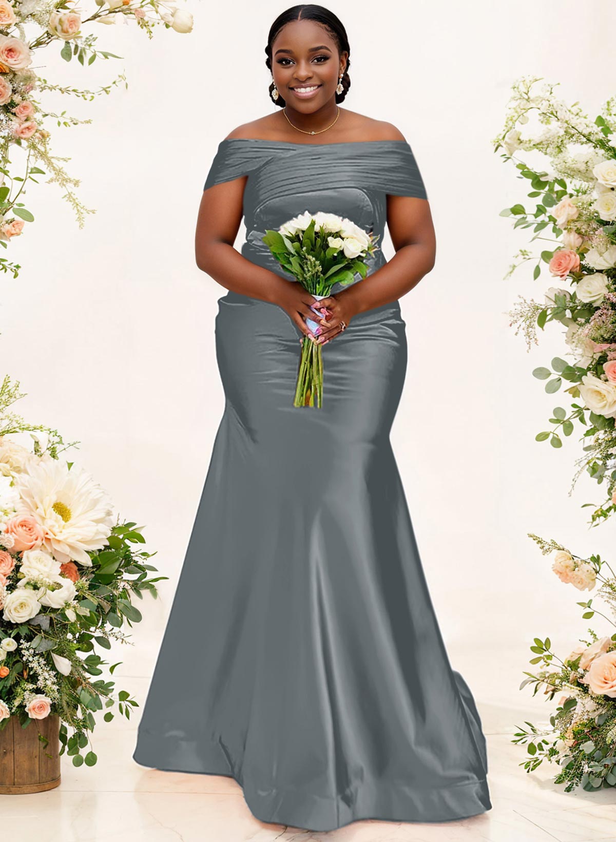 Trumpet/Mermaid Off-The-Shoulder Sleeveless Satin Bridesmaid Dresses, product image 7