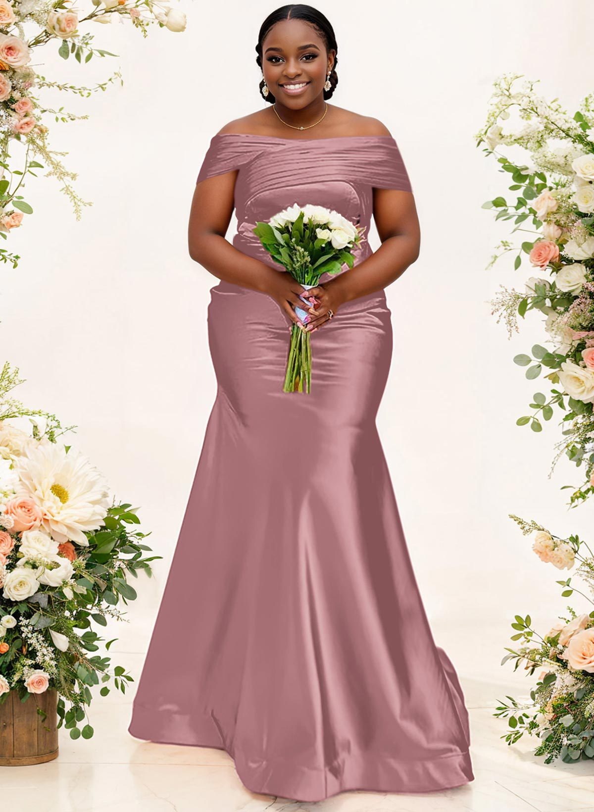 Trumpet/Mermaid Off-The-Shoulder Sleeveless Satin Bridesmaid Dresses, product image 24