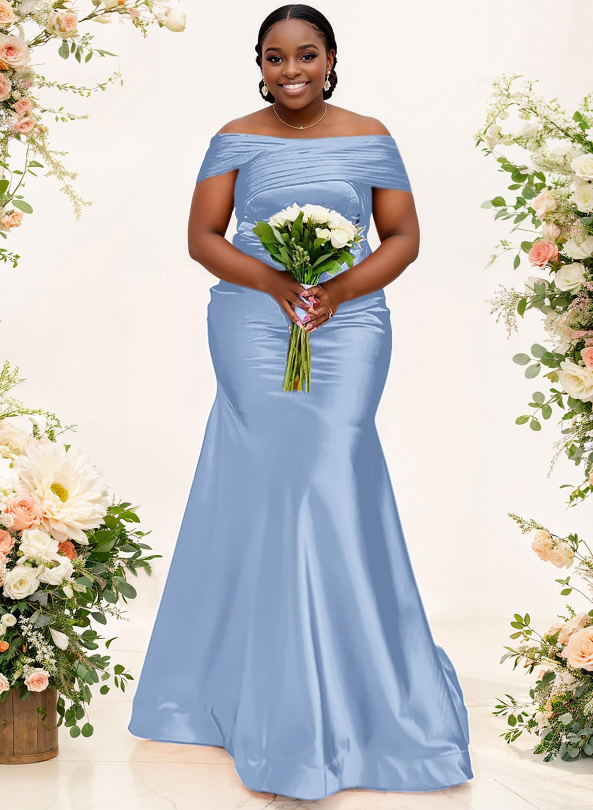 Trumpet/Mermaid Off-The-Shoulder Sleeveless Satin Bridesmaid Dresses, product image 14