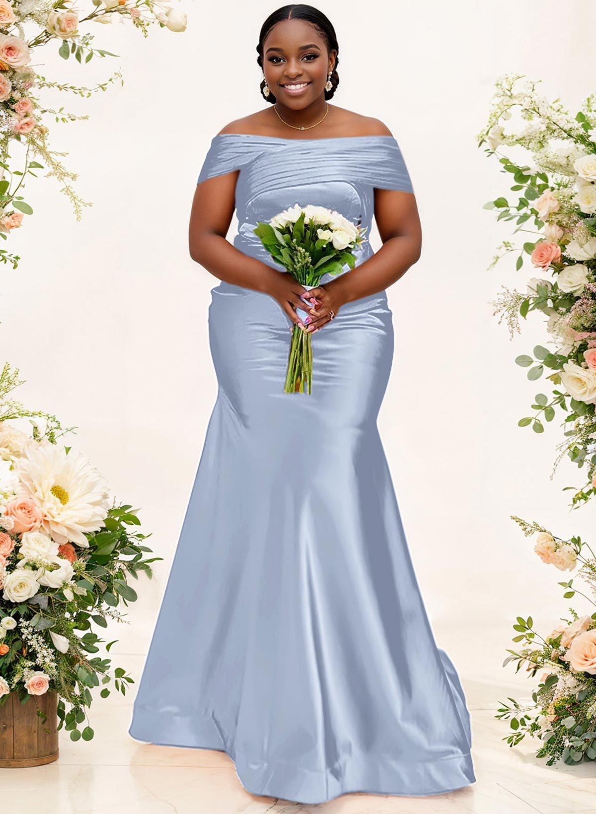 Trumpet/Mermaid Off-The-Shoulder Sleeveless Satin Bridesmaid Dresses, product image 16