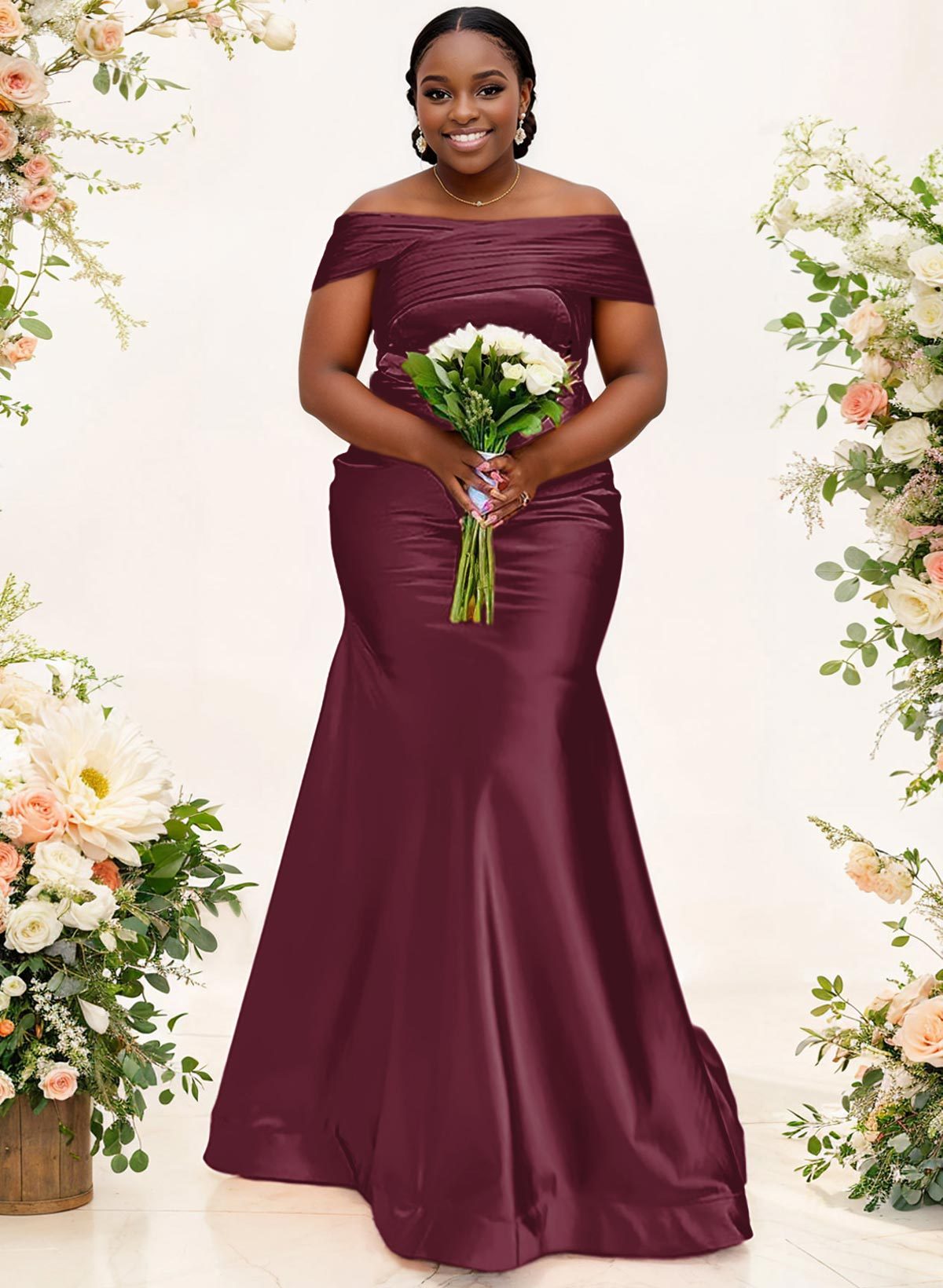 Trumpet/Mermaid Off-The-Shoulder Sleeveless Satin Bridesmaid Dresses, product image 20