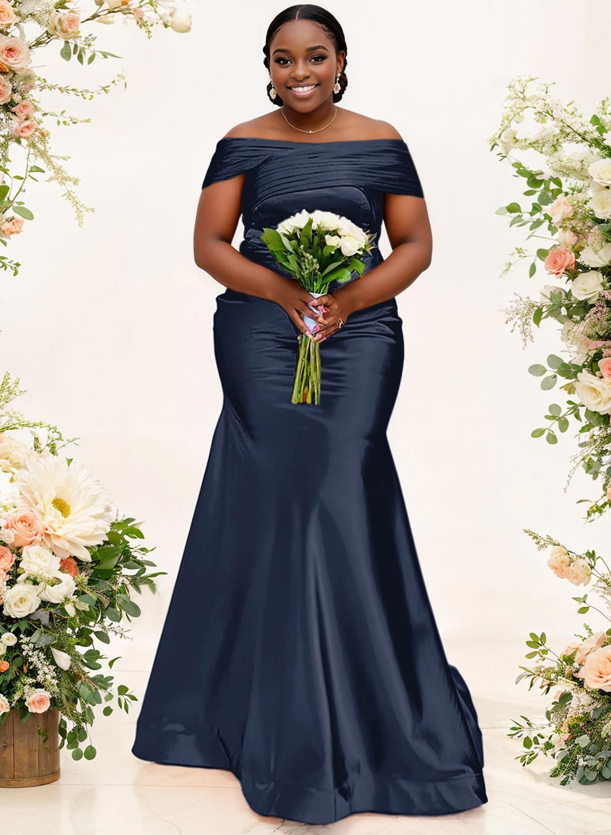 Trumpet/Mermaid Off-The-Shoulder Sleeveless Satin Bridesmaid Dresses, product image 6