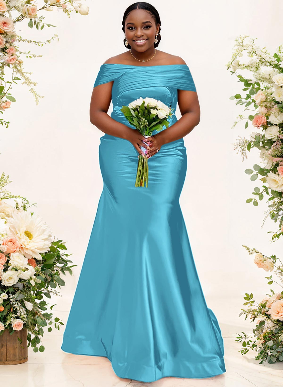 Trumpet/Mermaid Off-The-Shoulder Sleeveless Satin Bridesmaid Dresses, product image 13