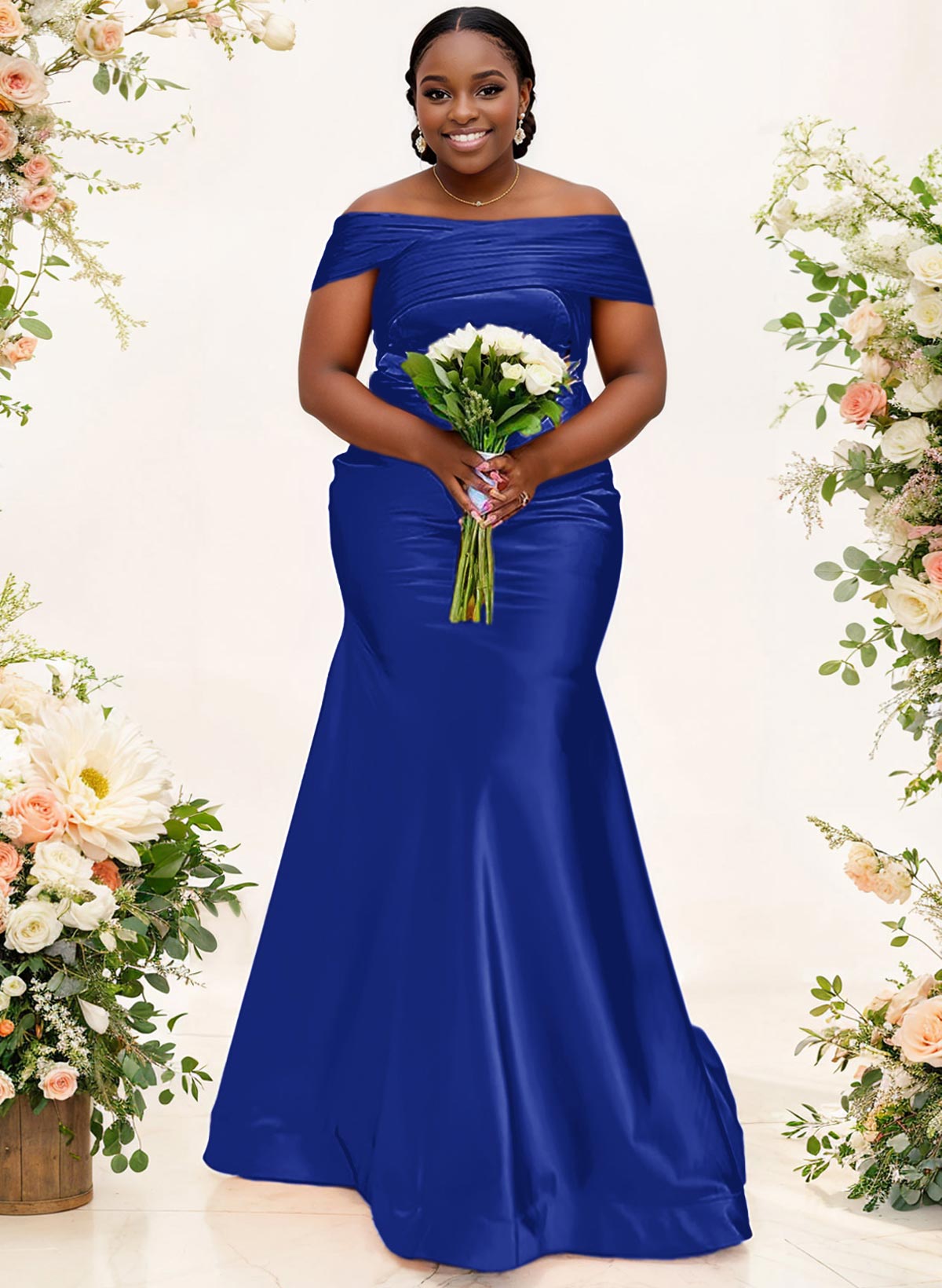 Trumpet/Mermaid Off-The-Shoulder Sleeveless Satin Bridesmaid Dresses, product image 11