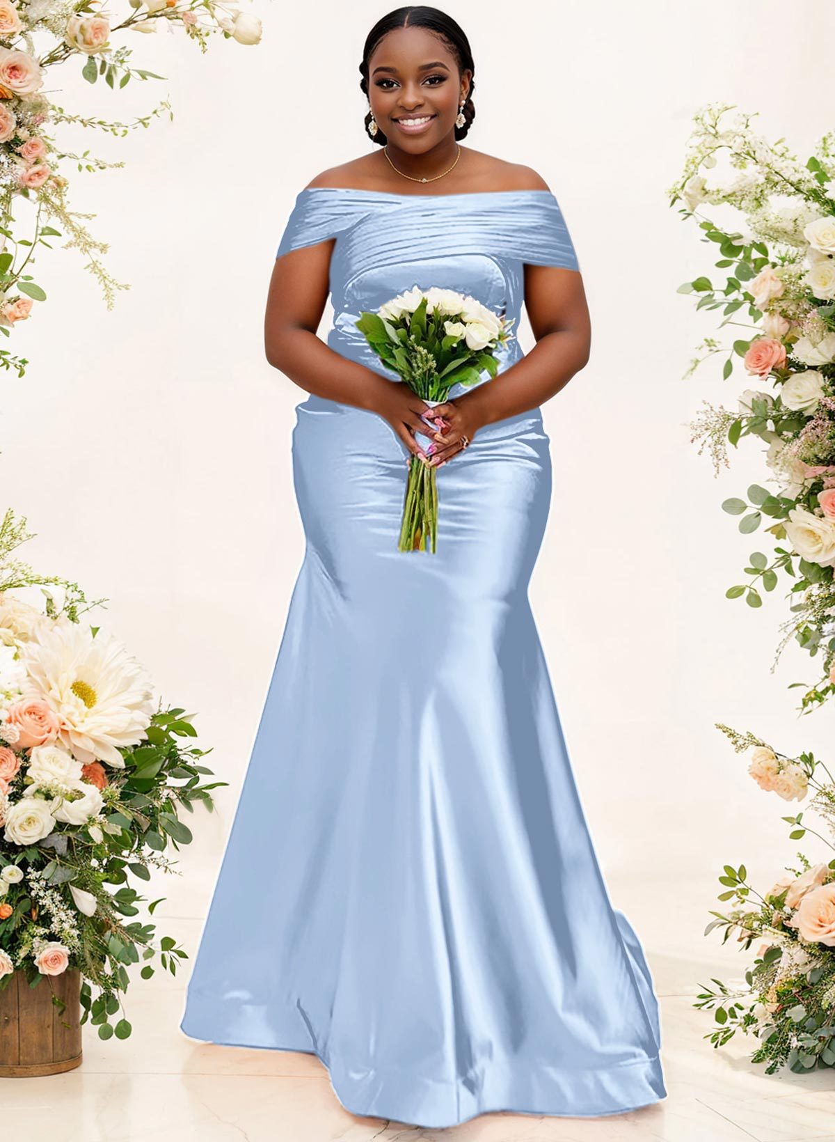 Trumpet/Mermaid Off-The-Shoulder Sleeveless Satin Bridesmaid Dresses, product image 15