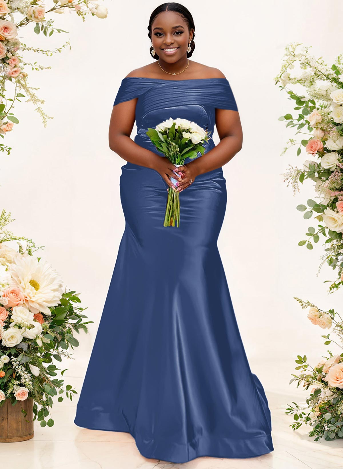 Trumpet/Mermaid Off-The-Shoulder Sleeveless Satin Bridesmaid Dresses, product image 8