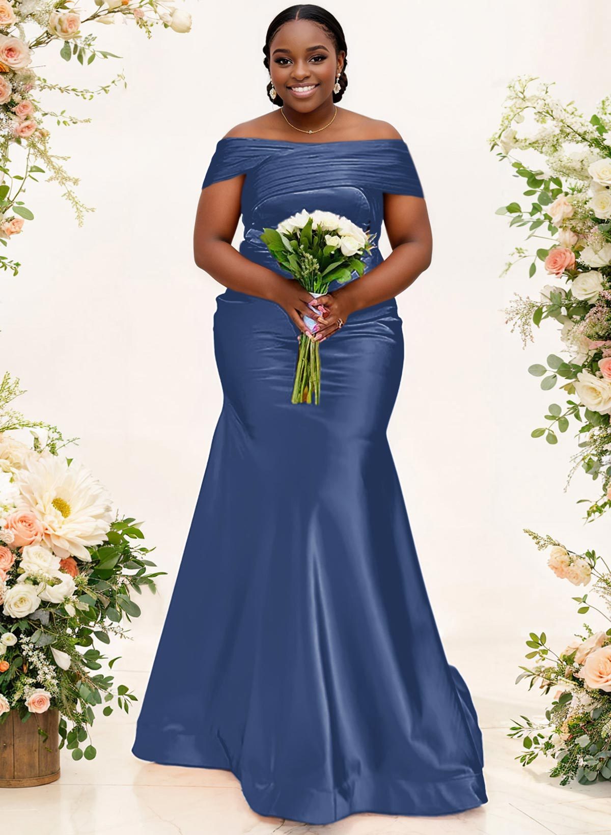 Trumpet/Mermaid Off-The-Shoulder Sleeveless Satin Bridesmaid Dresses, product image 8