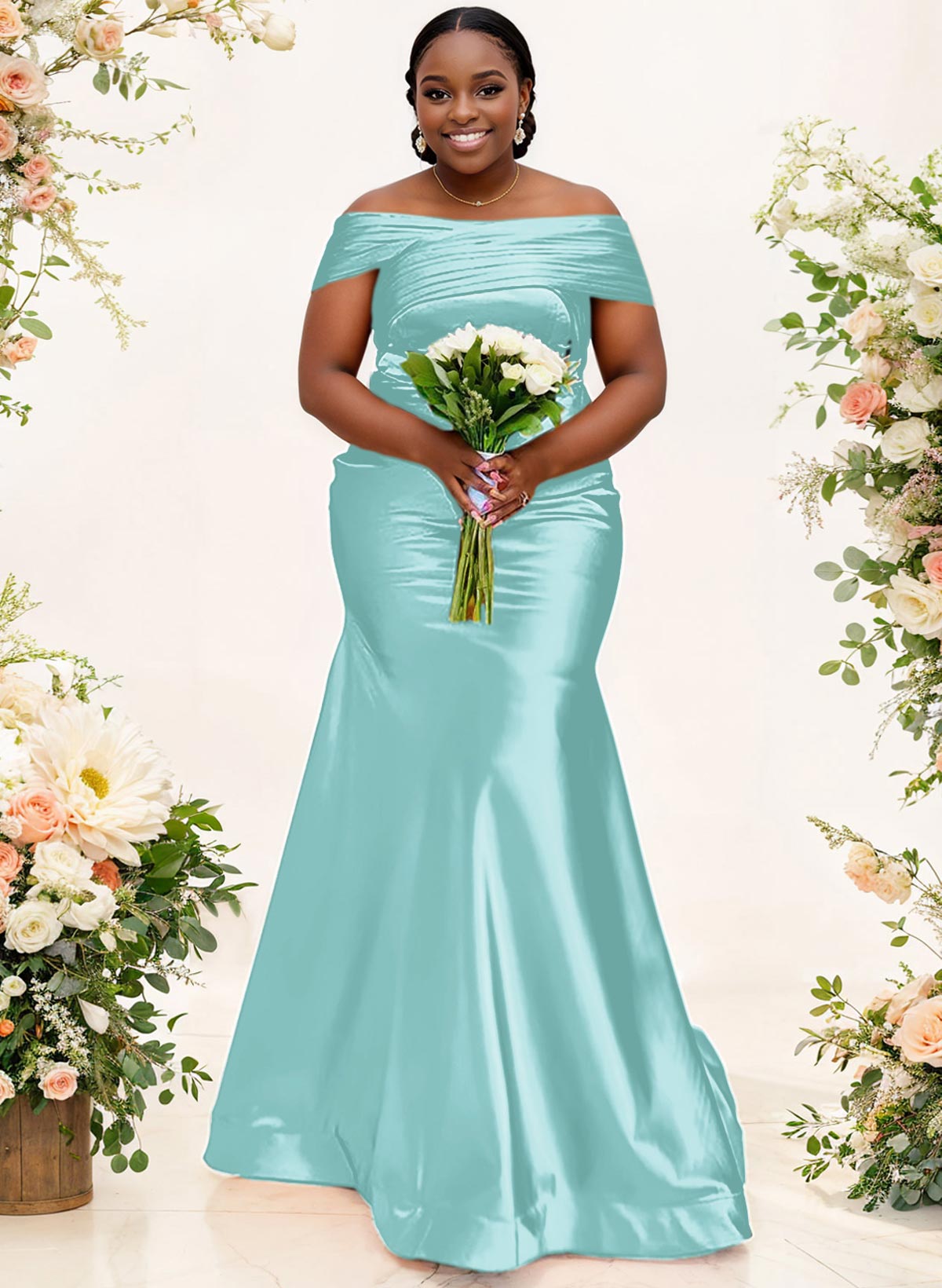 Trumpet/Mermaid Off-The-Shoulder Sleeveless Satin Bridesmaid Dresses, product image 49