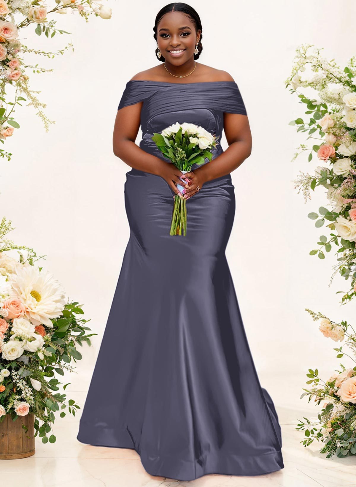 Trumpet/Mermaid Off-The-Shoulder Sleeveless Satin Bridesmaid Dresses, product image 9
