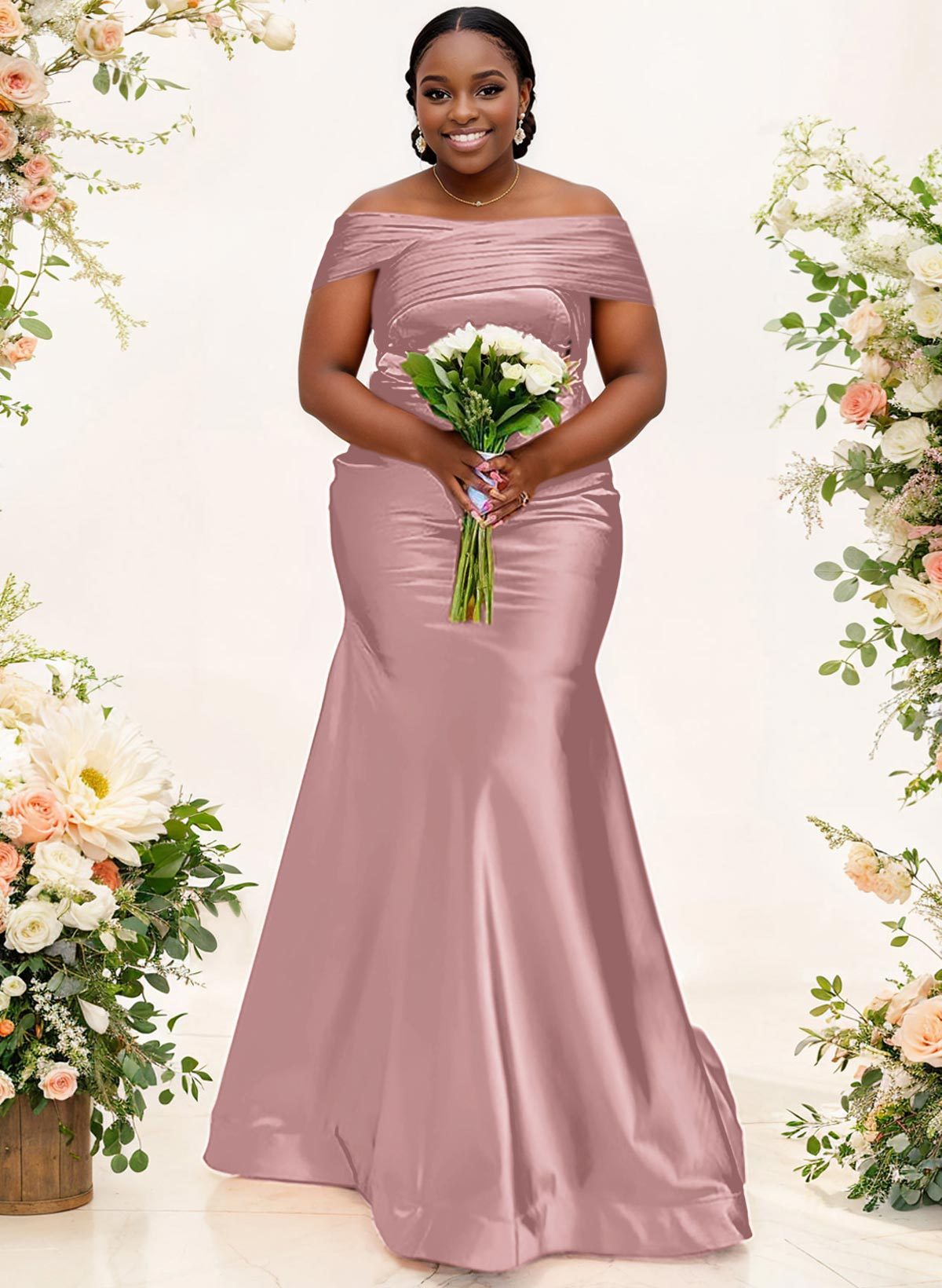 Trumpet/Mermaid Off-The-Shoulder Sleeveless Satin Bridesmaid Dresses, product image 33