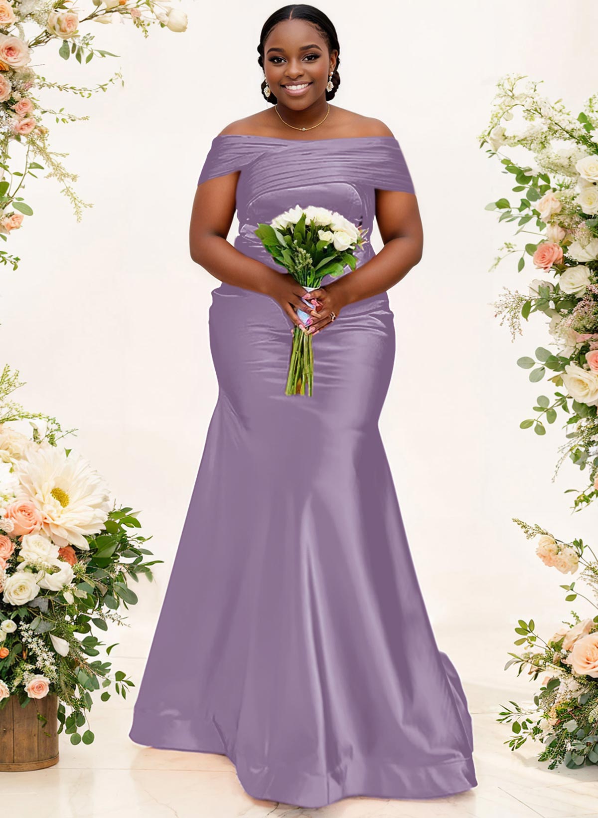 Trumpet/Mermaid Off-The-Shoulder Sleeveless Satin Bridesmaid Dresses, product image 32