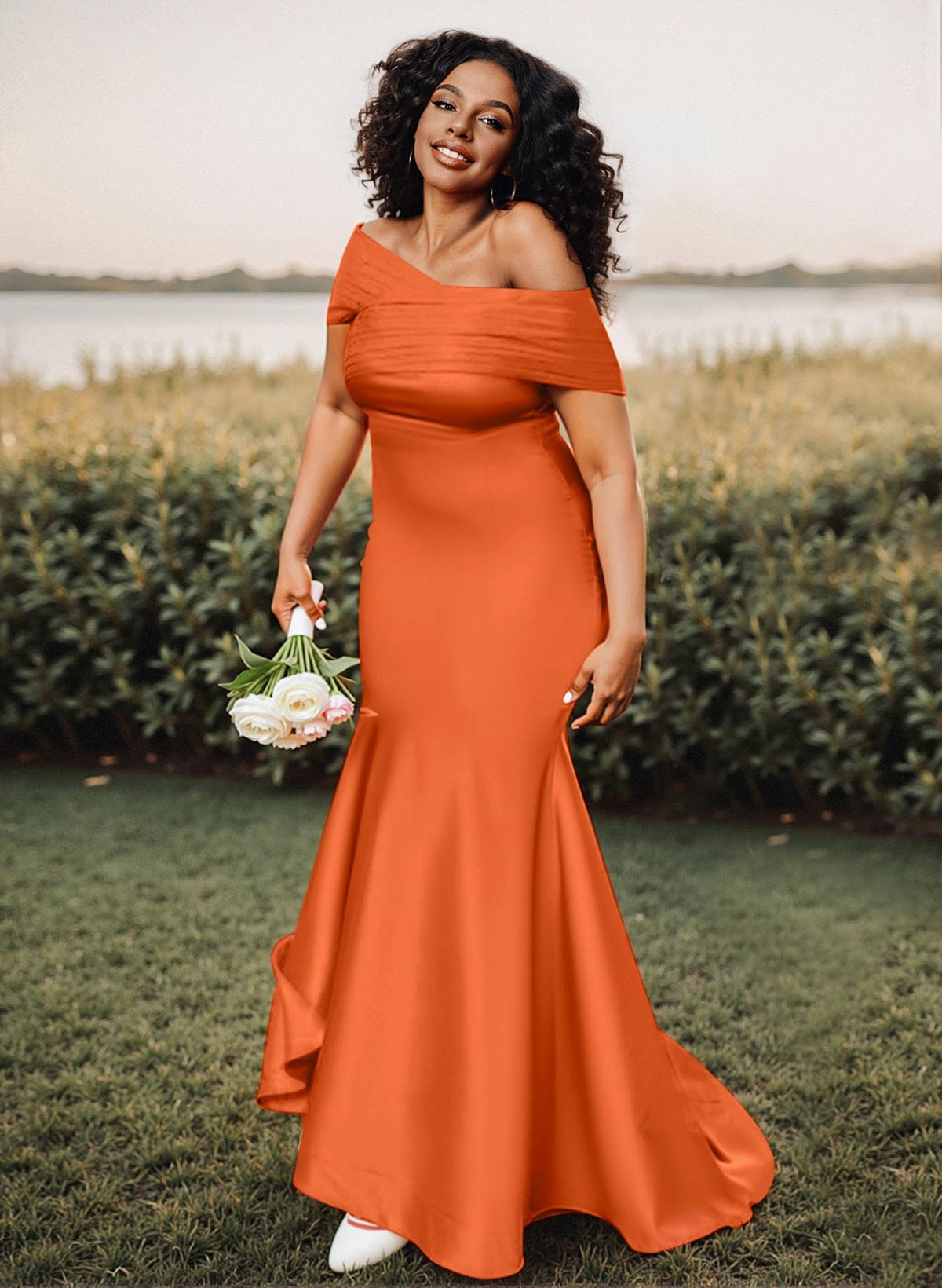 Trumpet/Mermaid Off-The-Shoulder Sleeveless Satin Bridesmaid Dresses, product image 3
