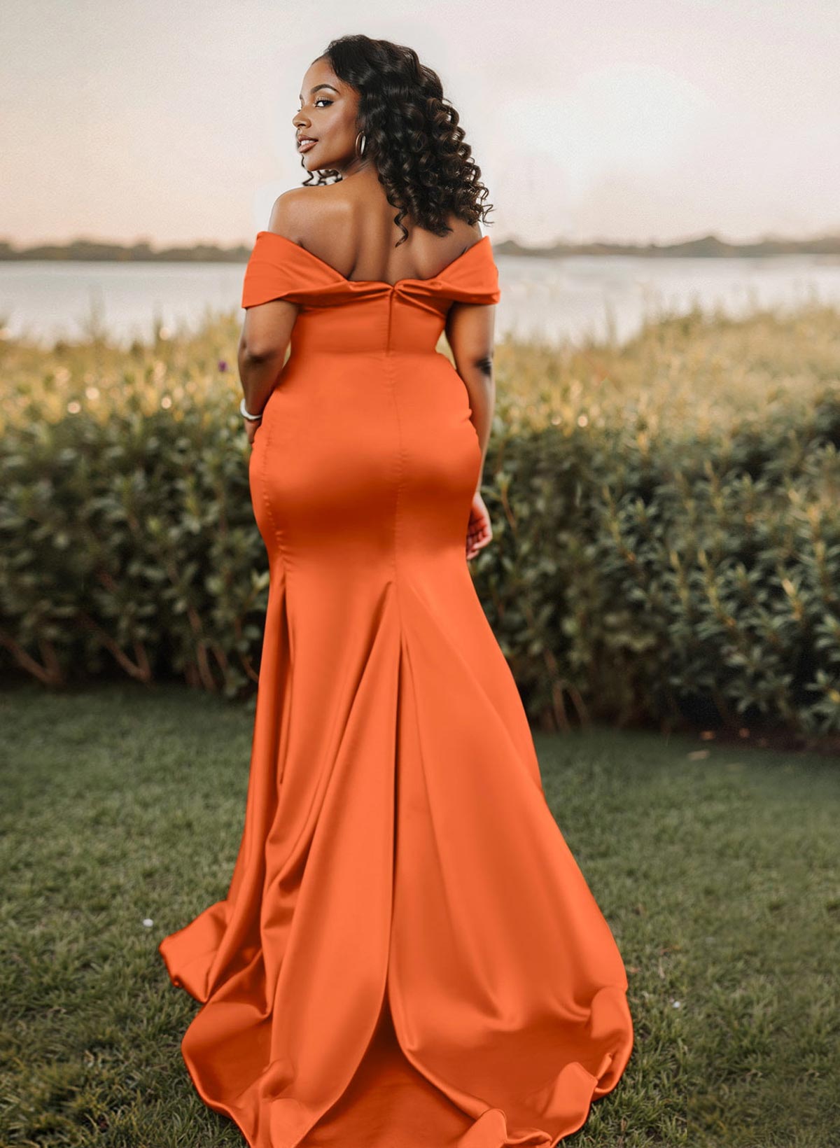 Trumpet/Mermaid Off-The-Shoulder Sleeveless Satin Bridesmaid Dresses, product image 4