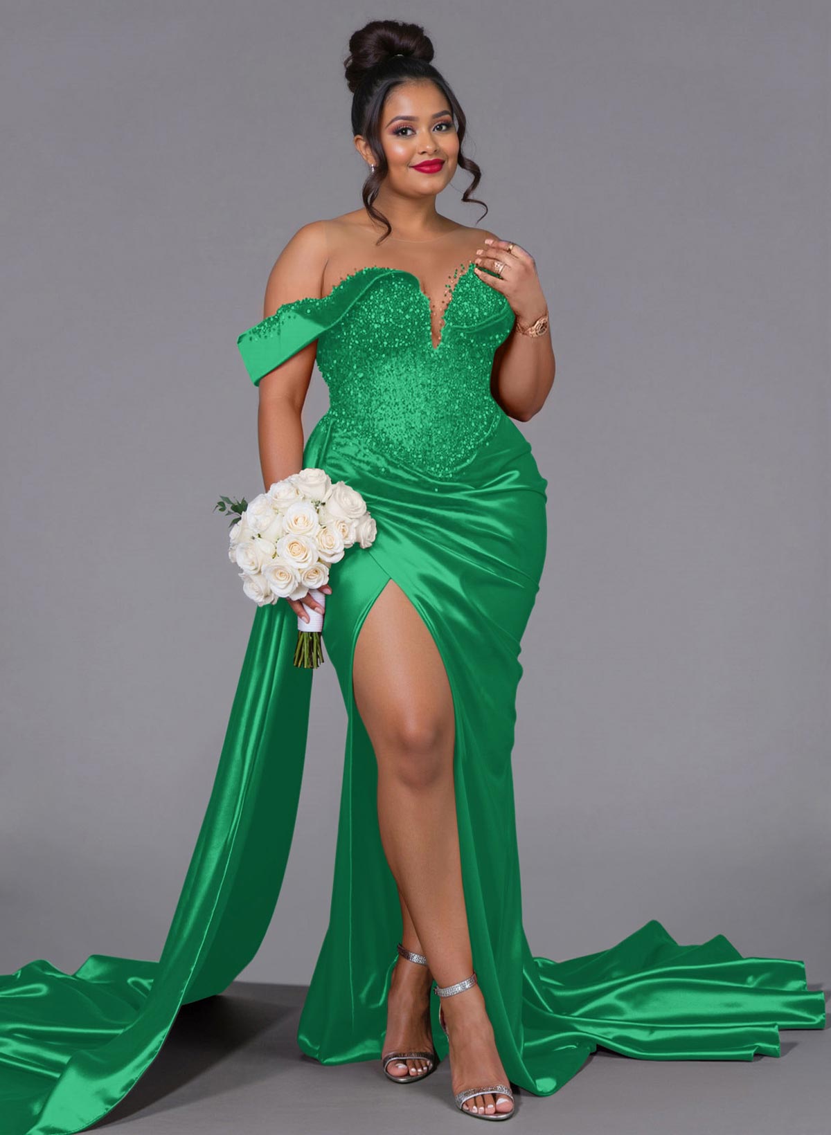 Luxury Off-The-Shoulder Sweep Train Silk Like Satin Bridesmaid Dresses