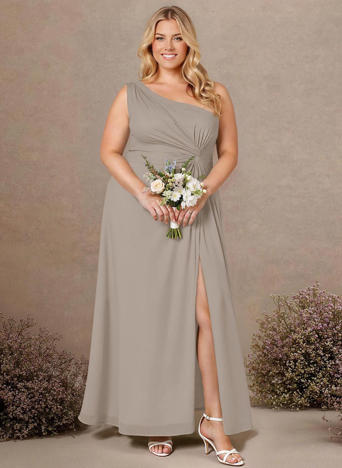 Modest One-Shoulder Sleeveless Chiffon Bridesmaid Dresses With Twisted Knot, product image 156