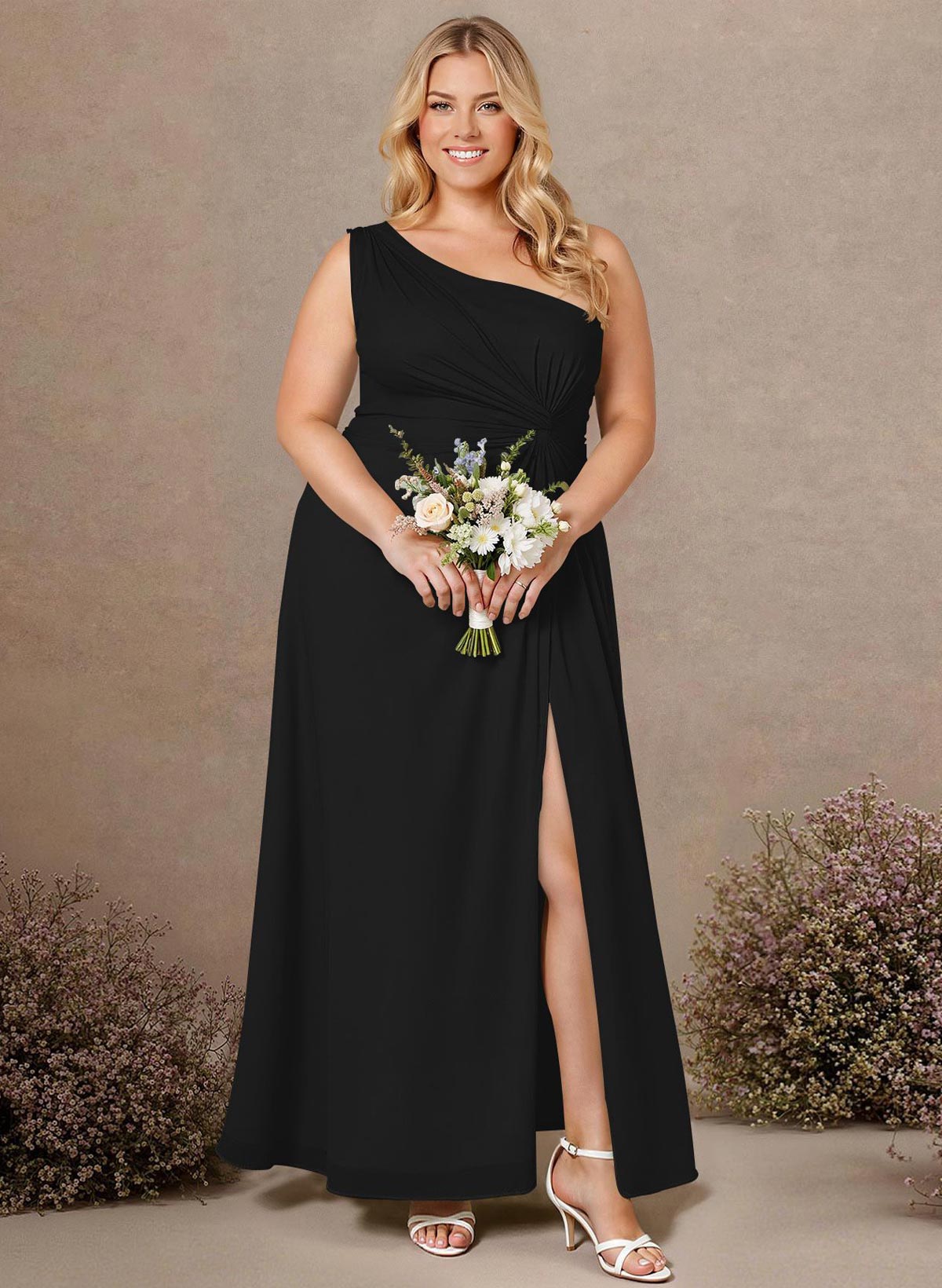 Modest One-Shoulder Sleeveless Chiffon Bridesmaid Dresses With Twisted Knot, product image 160