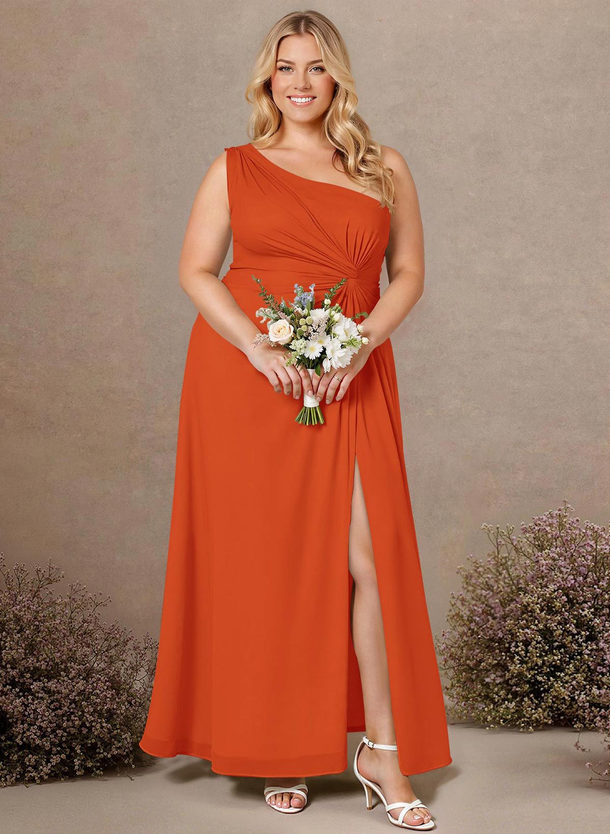 Modest One-Shoulder Sleeveless Chiffon Bridesmaid Dresses With Twisted Knot, product image 154