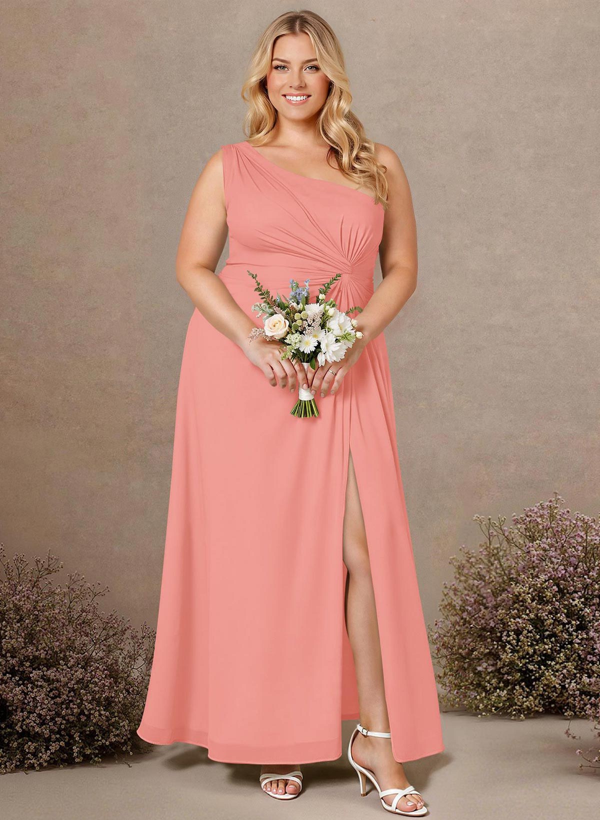 Modest One-Shoulder Sleeveless Chiffon Bridesmaid Dresses With Twisted Knot, product image 228