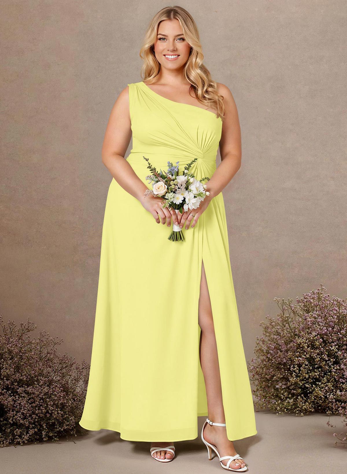 Modest One-Shoulder Sleeveless Chiffon Bridesmaid Dresses With Twisted Knot, product image 178
