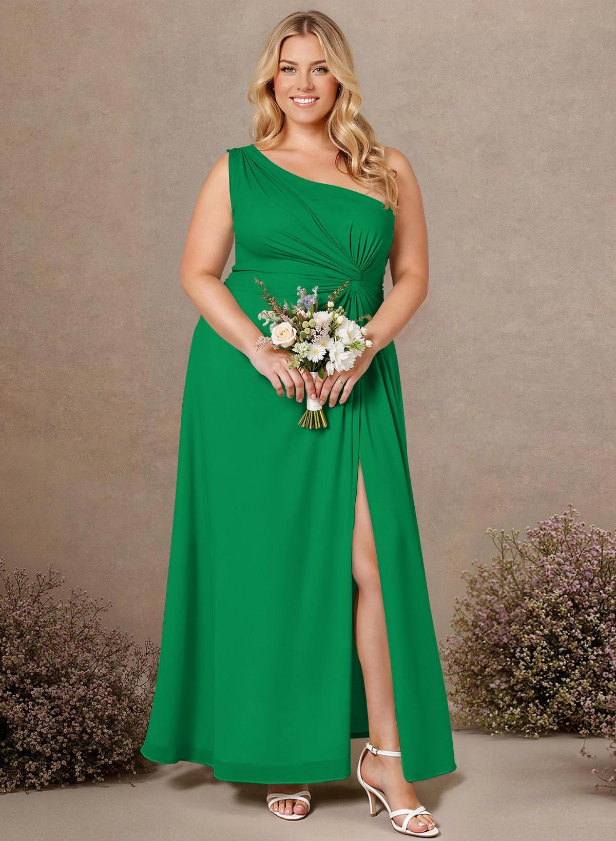Modest One-Shoulder Sleeveless Chiffon Bridesmaid Dresses With Twisted Knot, product image 150