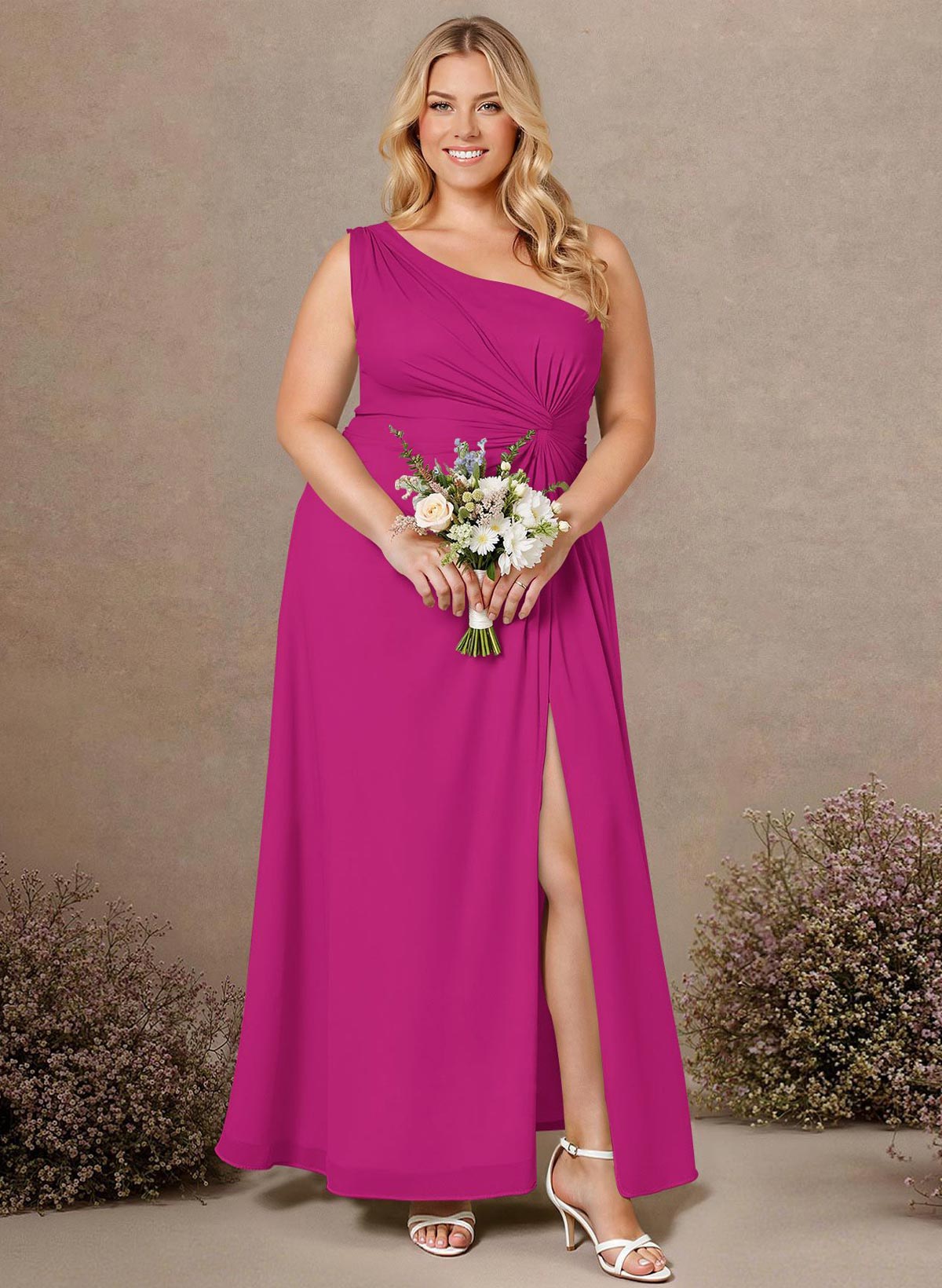 Modest One-Shoulder Sleeveless Chiffon Bridesmaid Dresses With Twisted Knot, product image 200