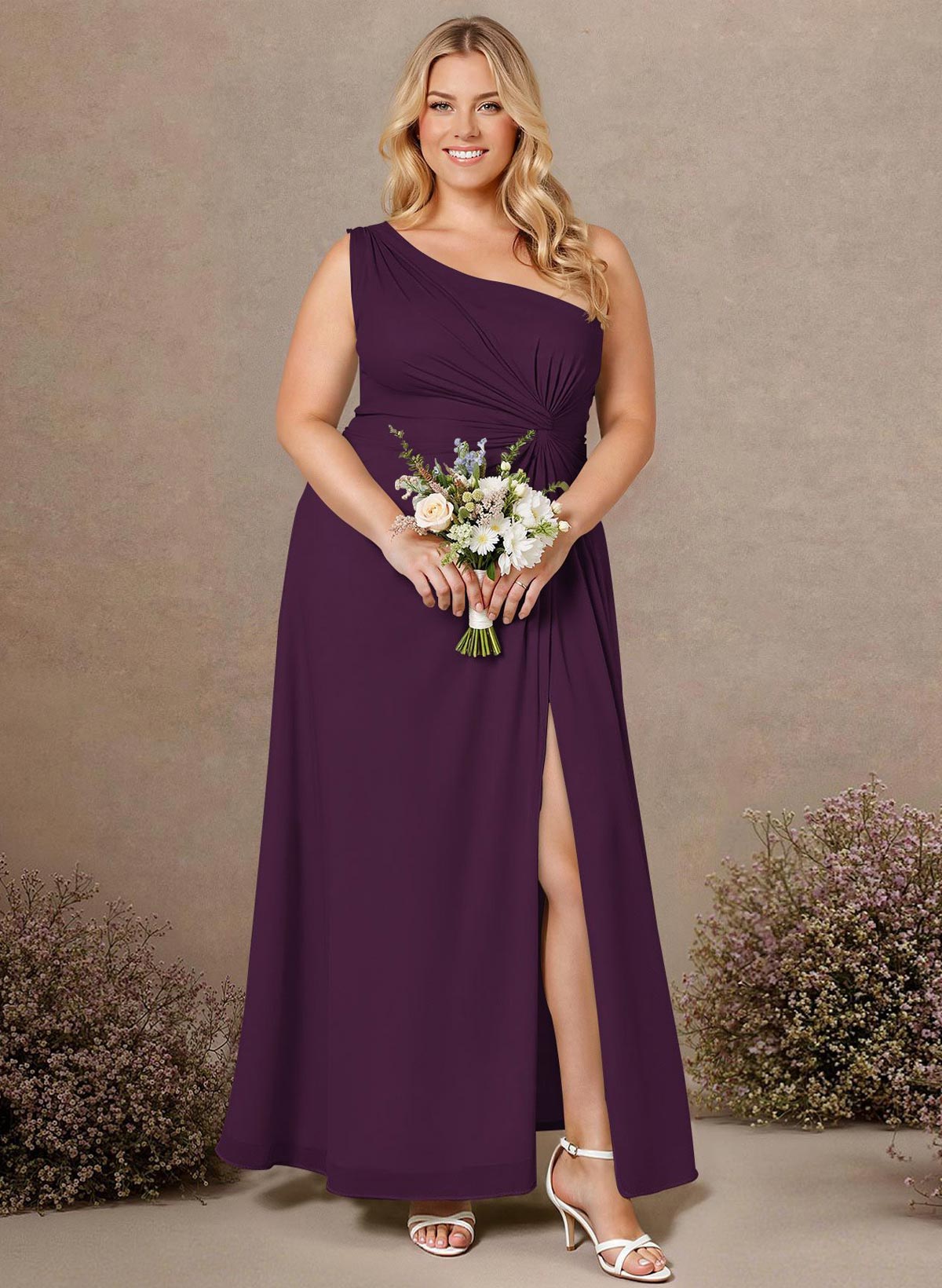 Modest One-Shoulder Sleeveless Chiffon Bridesmaid Dresses With Twisted Knot, product image 206