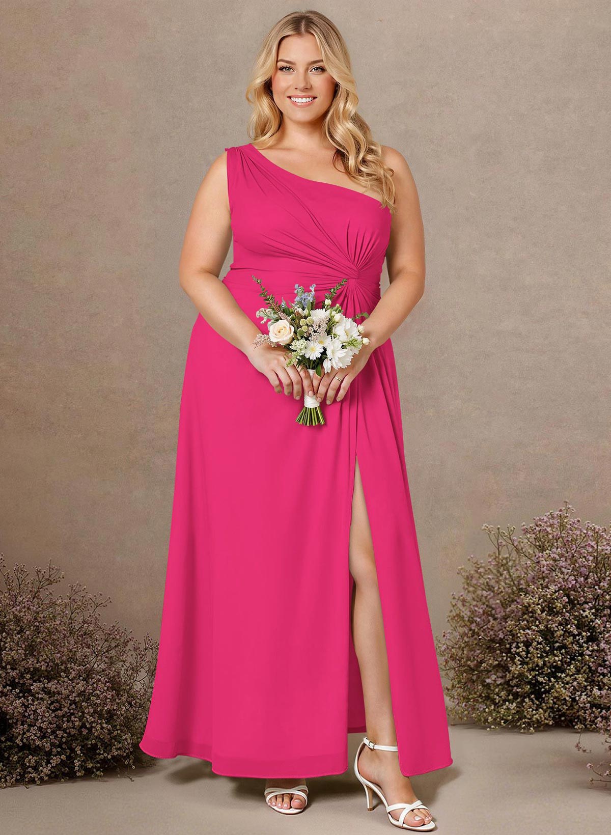 Modest One-Shoulder Sleeveless Chiffon Bridesmaid Dresses With Twisted Knot, product image 202