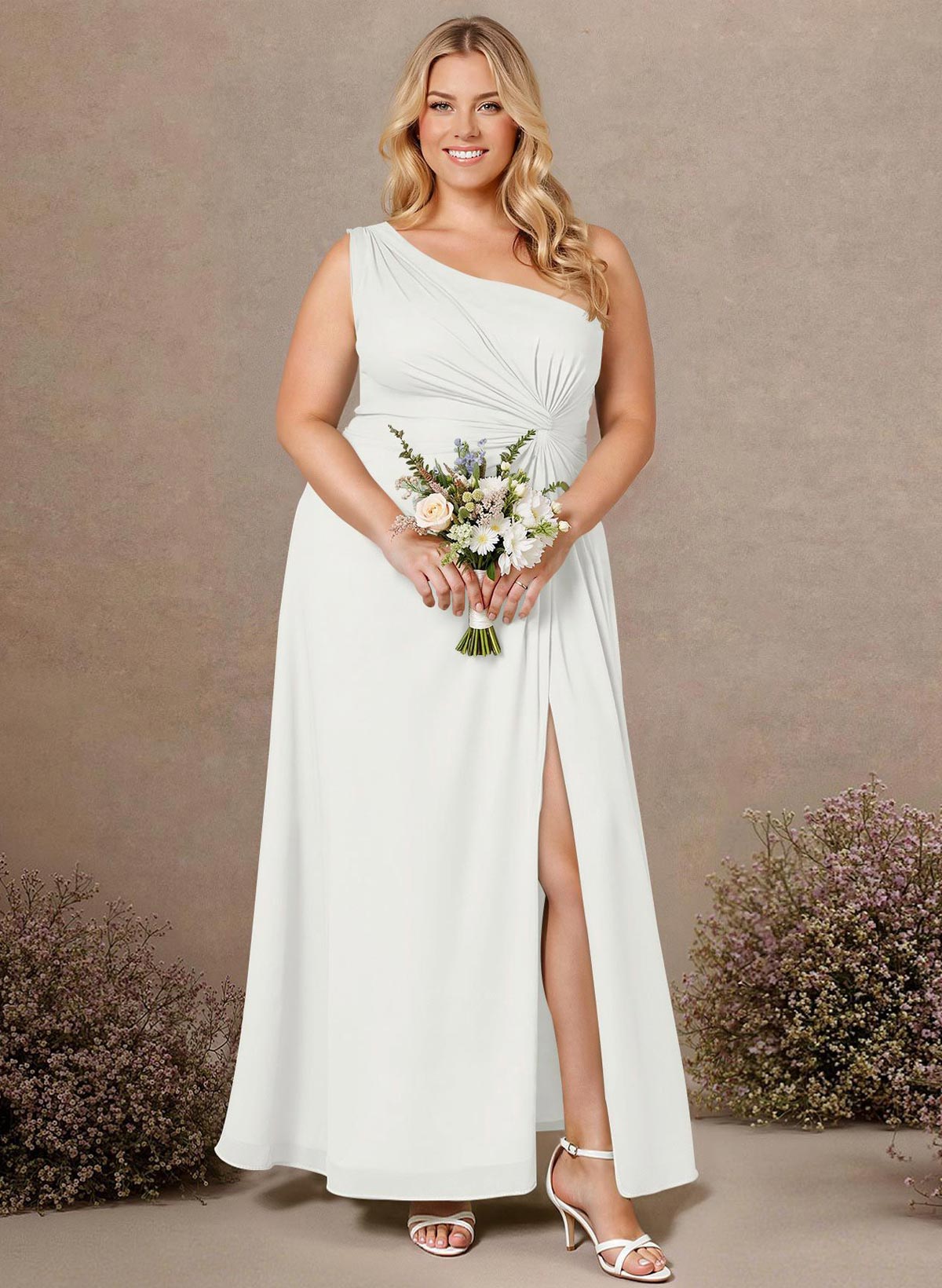 Modest One-Shoulder Sleeveless Chiffon Bridesmaid Dresses With Twisted Knot, product image 168