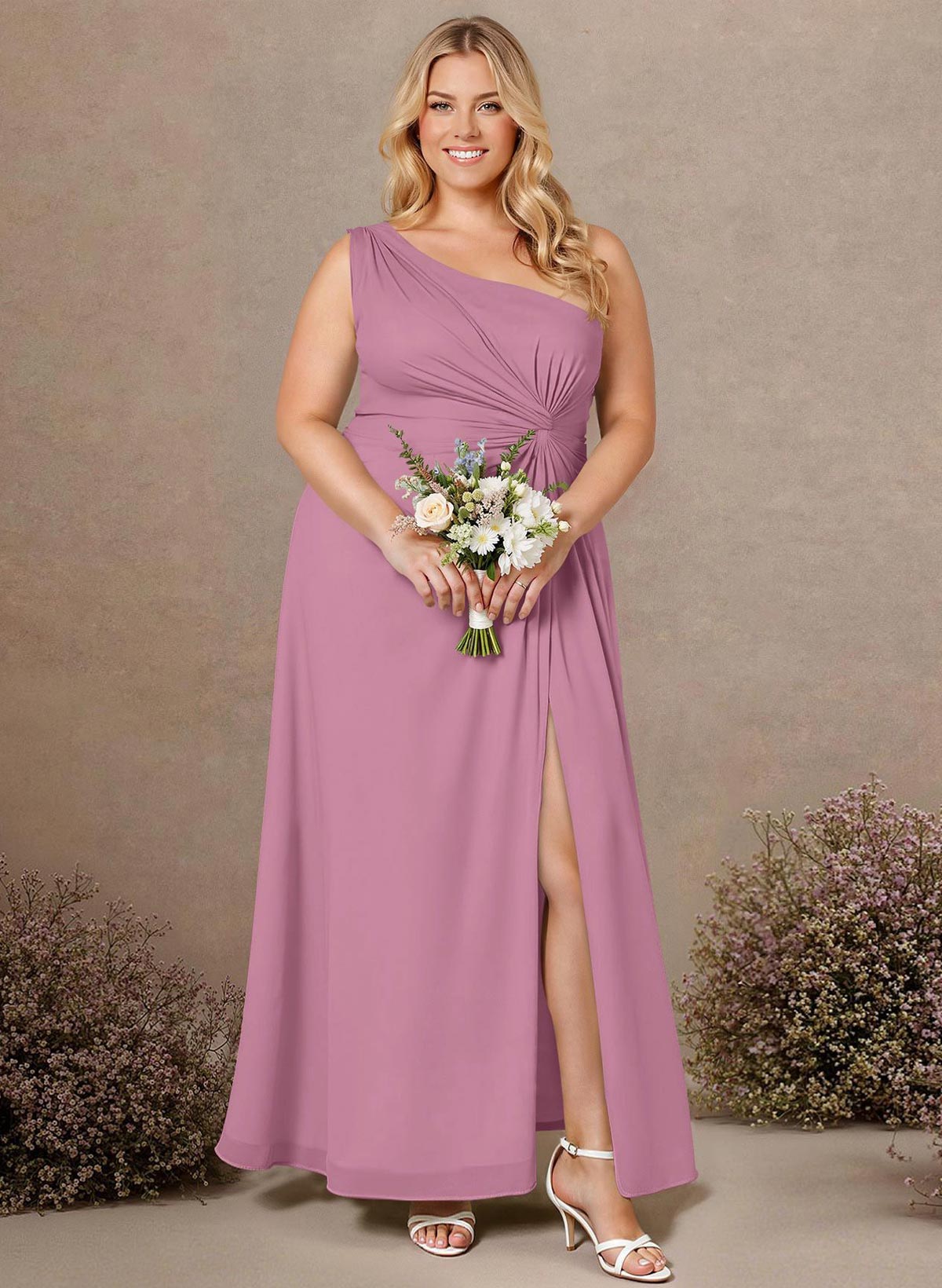 Modest One-Shoulder Sleeveless Chiffon Bridesmaid Dresses With Twisted Knot, product image 216