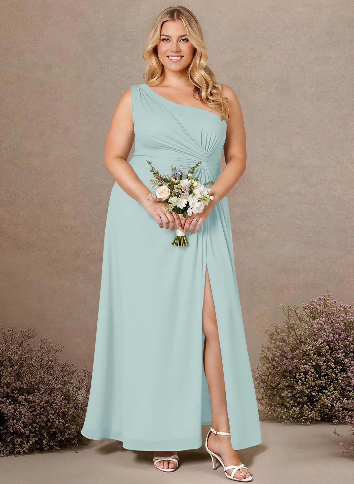 Modest One-Shoulder Sleeveless Chiffon Bridesmaid Dresses With Twisted Knot, product image 252
