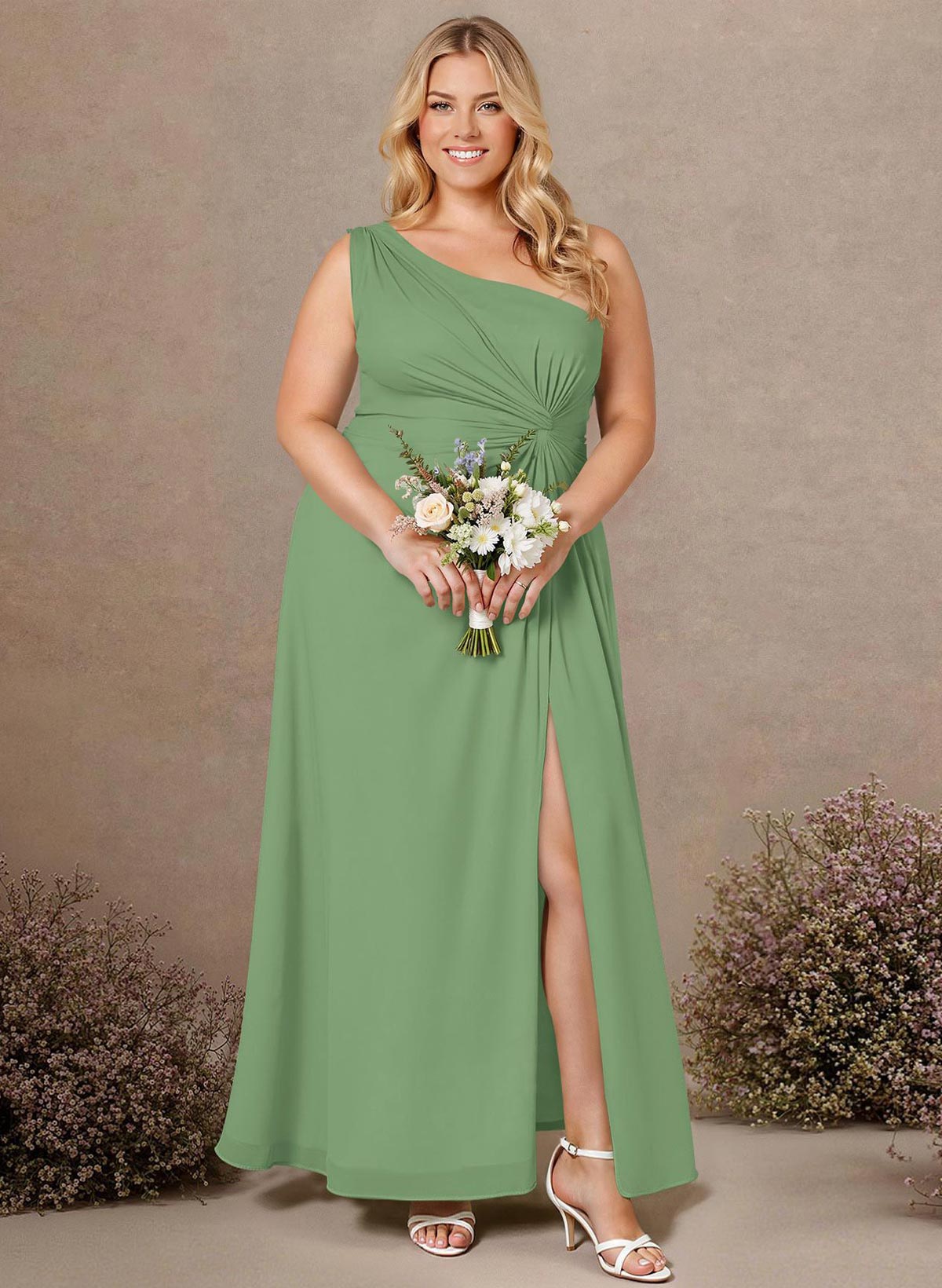 Modest One-Shoulder Sleeveless Chiffon Bridesmaid Dresses With Twisted Knot, product image 146