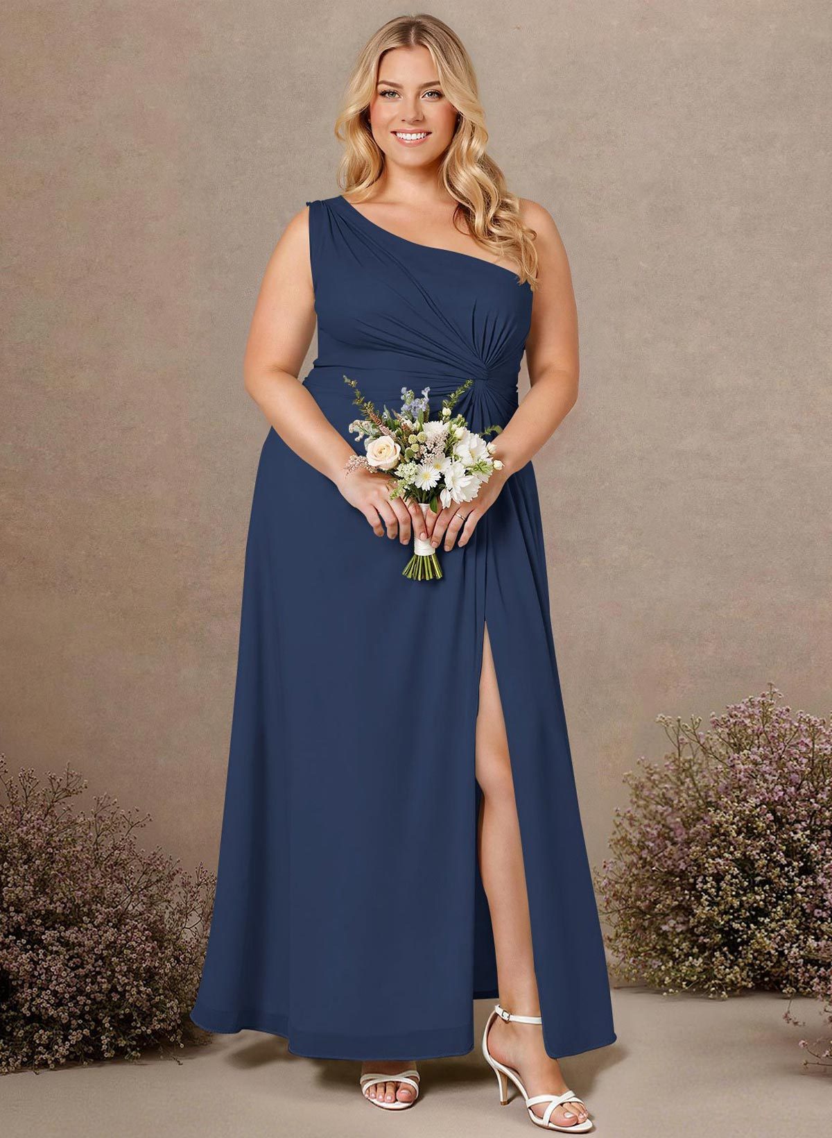 Modest One-Shoulder Sleeveless Chiffon Bridesmaid Dresses With Twisted Knot, product image 272