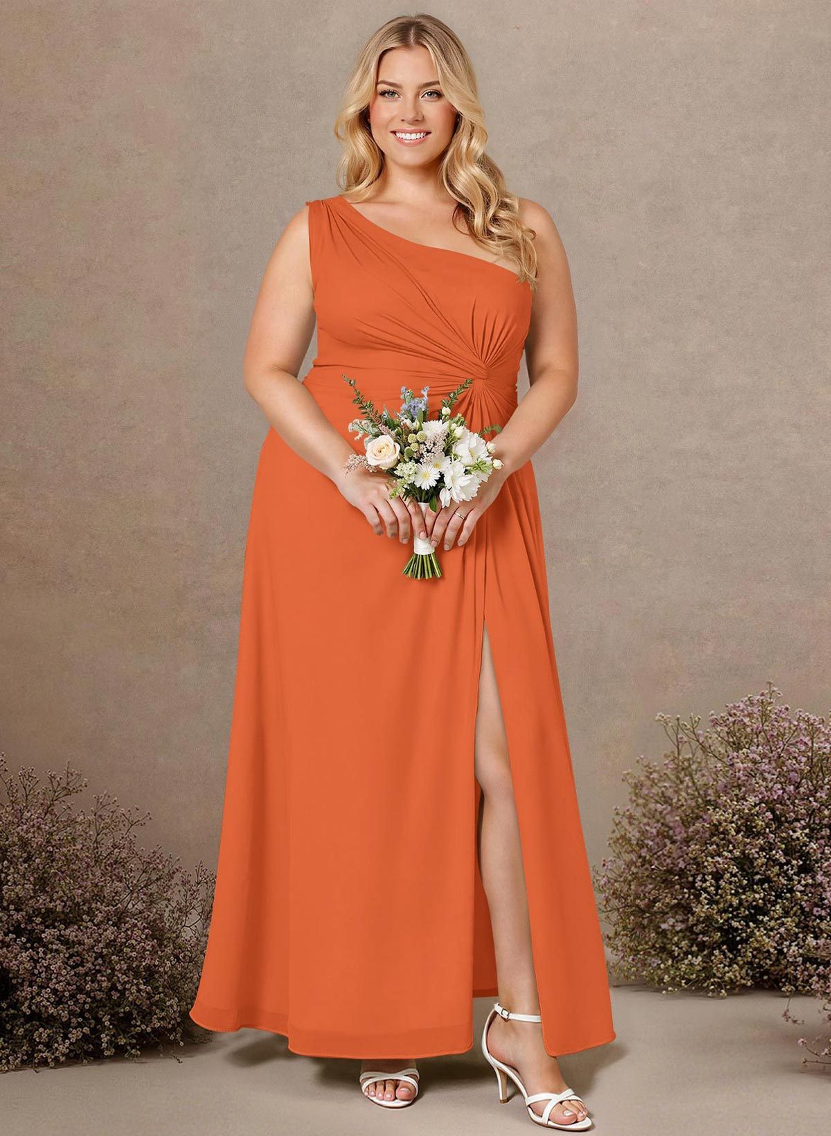 Modest One-Shoulder Sleeveless Chiffon Bridesmaid Dresses With Twisted Knot, product image 174