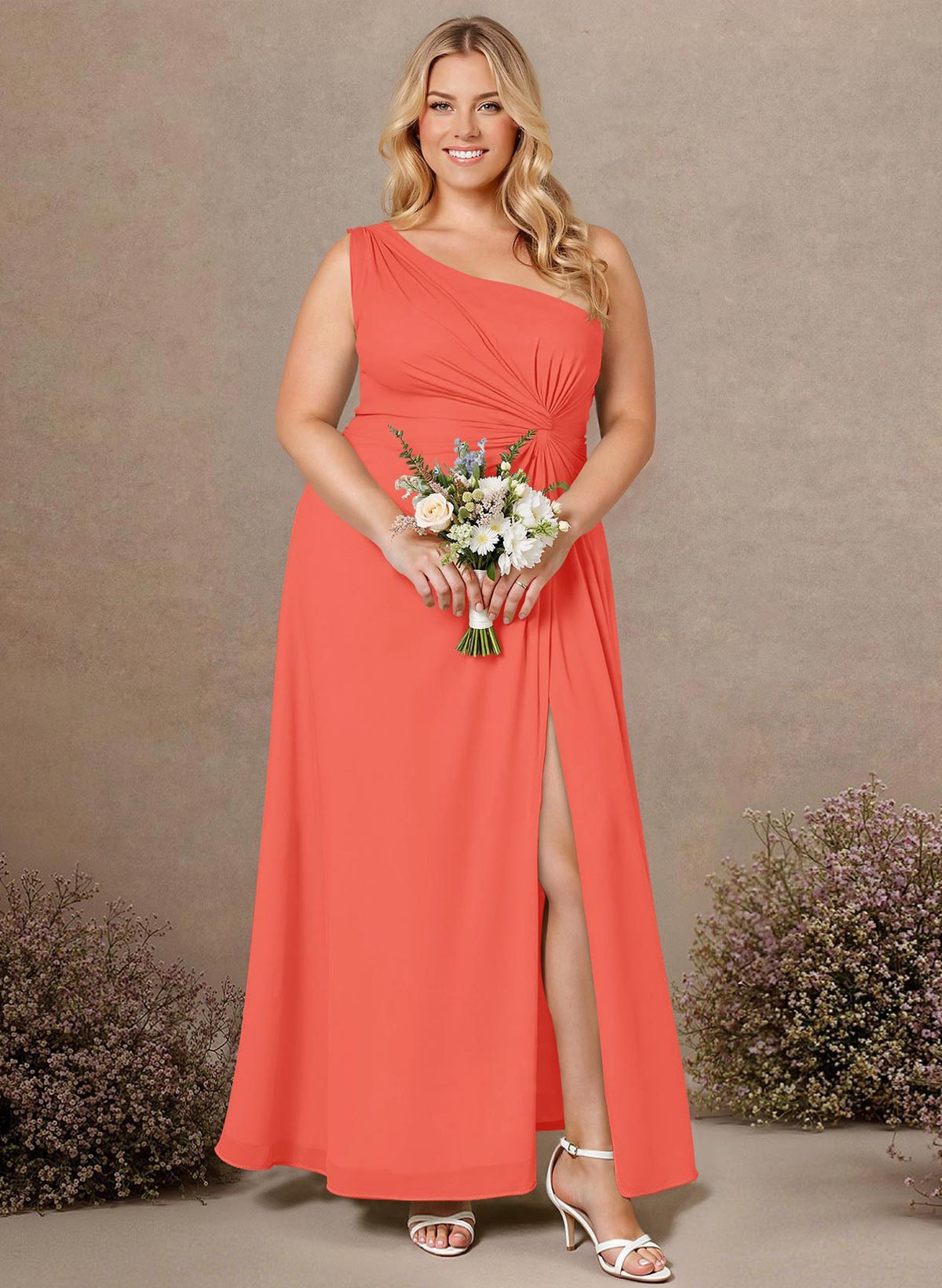 Modest One-Shoulder Sleeveless Chiffon Bridesmaid Dresses With Twisted Knot, product image 172