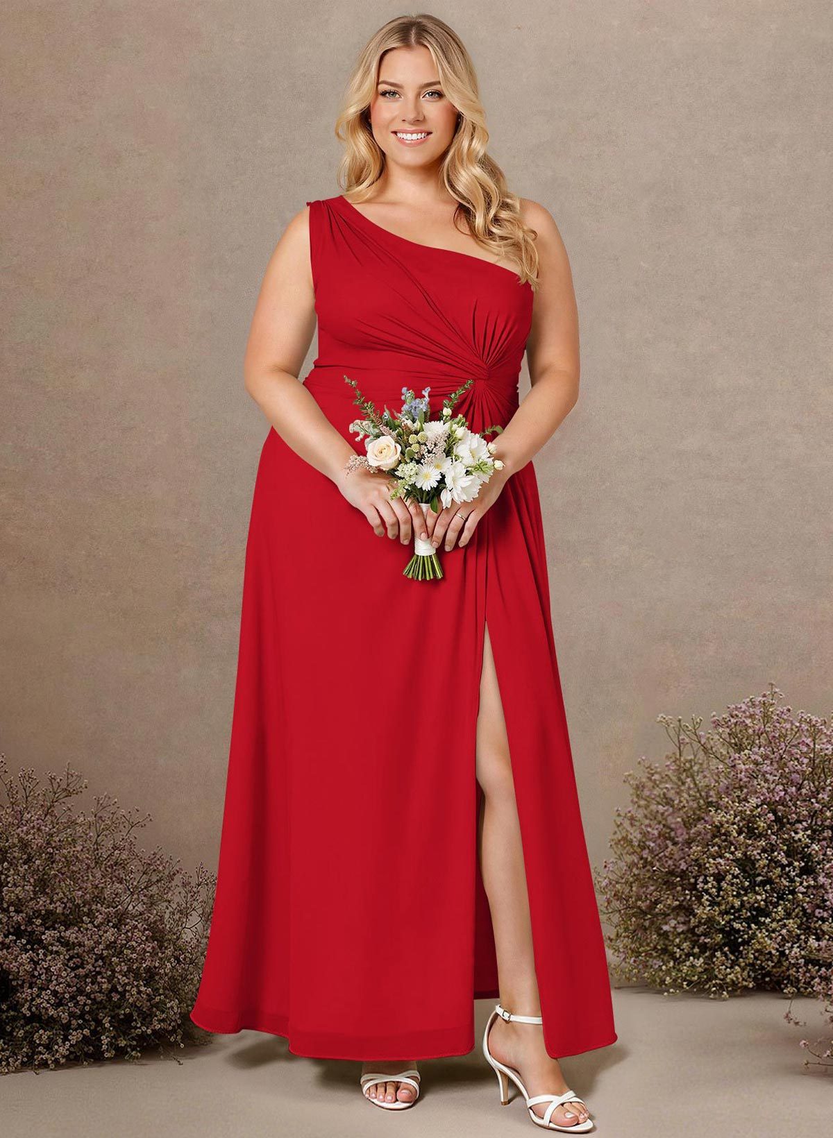 Modest One-Shoulder Sleeveless Chiffon Bridesmaid Dresses With Twisted Knot, product image 242
