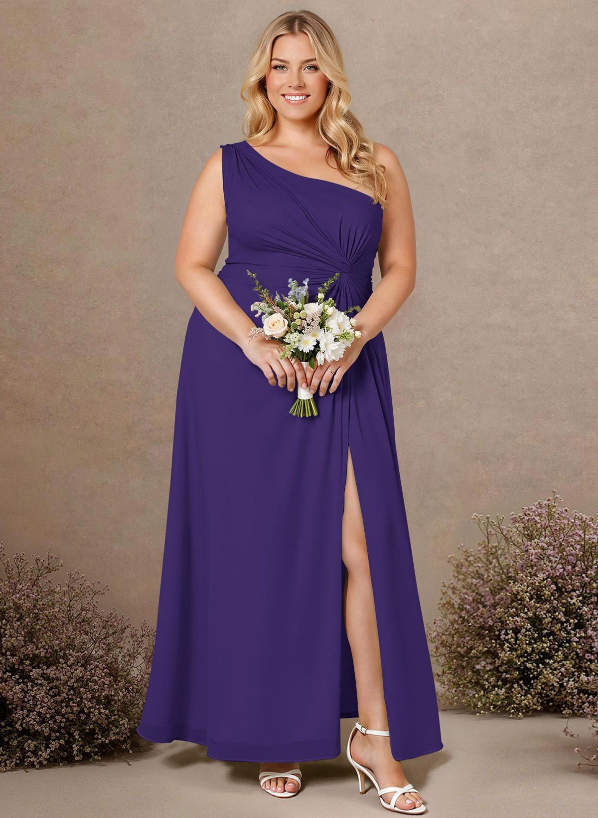 Modest One-Shoulder Sleeveless Chiffon Bridesmaid Dresses With Twisted Knot, product image 198