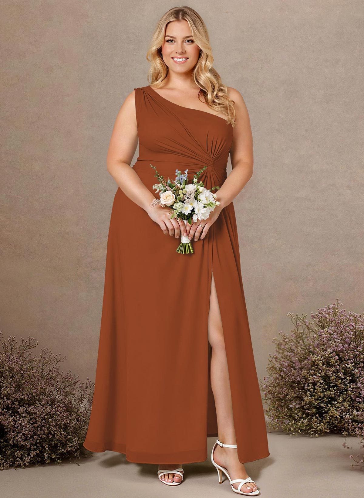 Modest One-Shoulder Sleeveless Chiffon Bridesmaid Dresses With Twisted Knot, product image 144