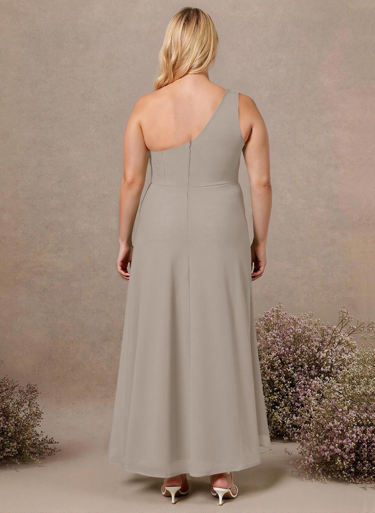Modest One-Shoulder Sleeveless Chiffon Bridesmaid Dresses With Twisted Knot, product image 157