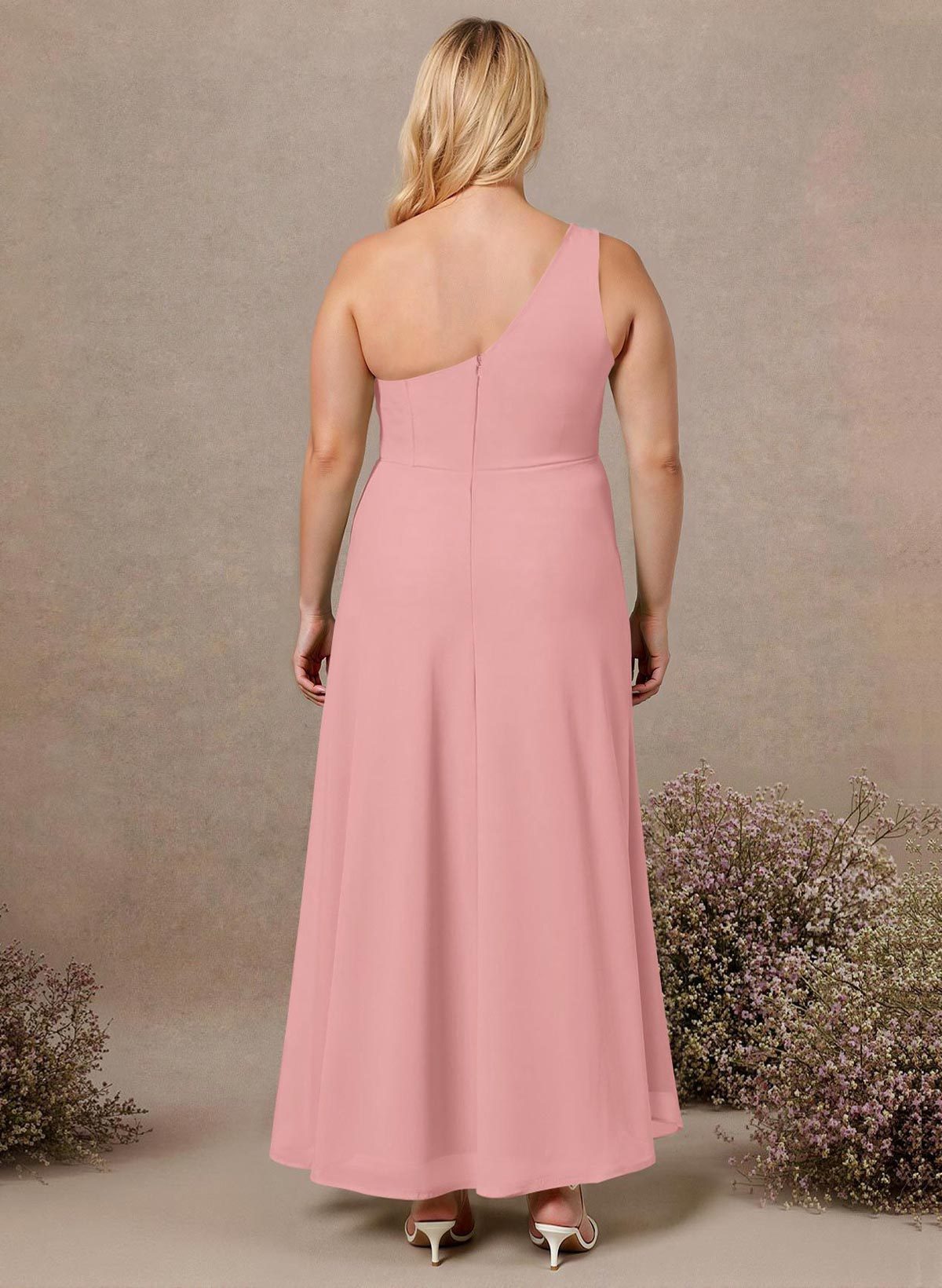 Modest One-Shoulder Sleeveless Chiffon Bridesmaid Dresses With Twisted Knot, product image 233