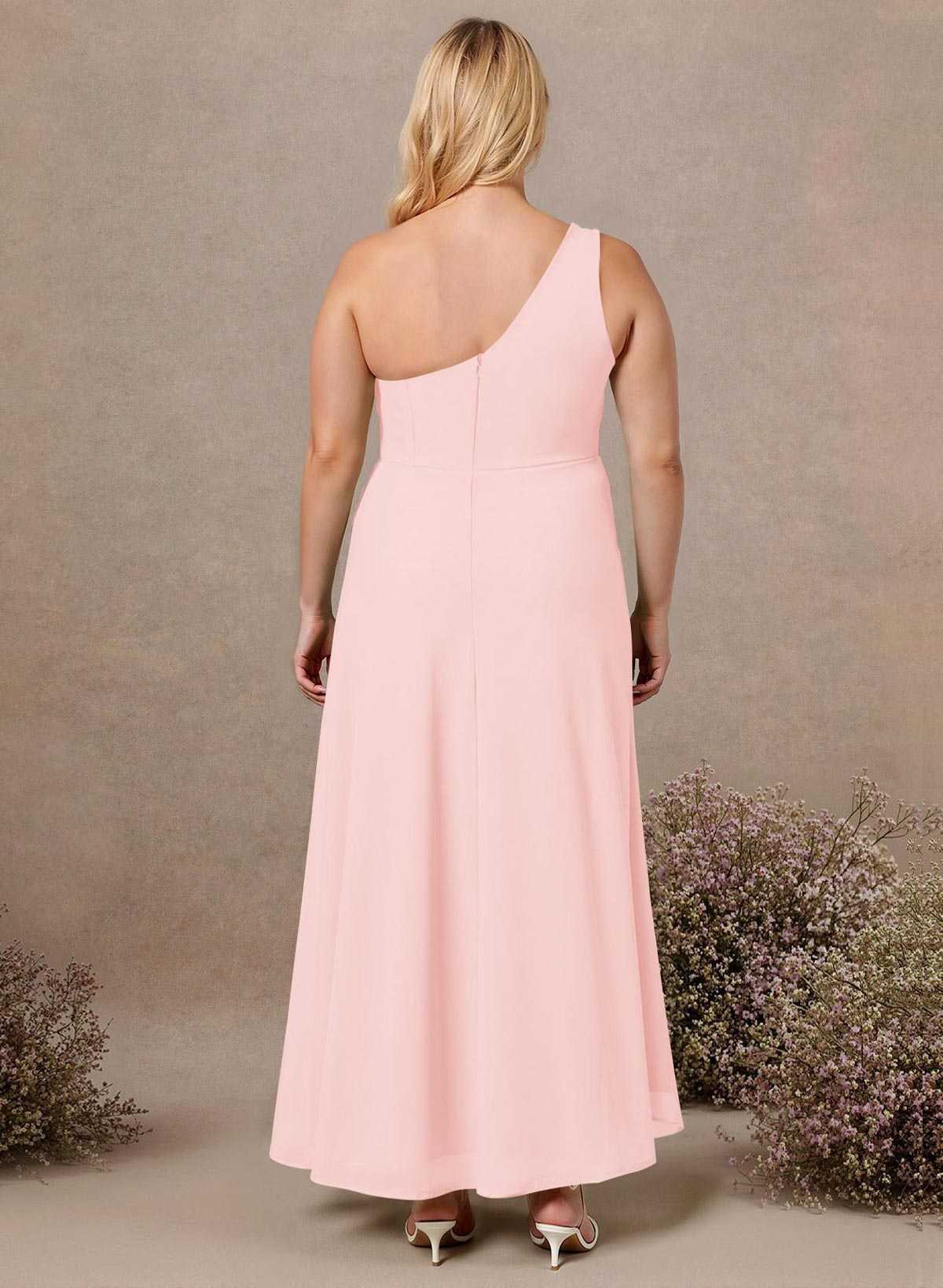 Modest One-Shoulder Sleeveless Chiffon Bridesmaid Dresses With Twisted Knot, product image 227