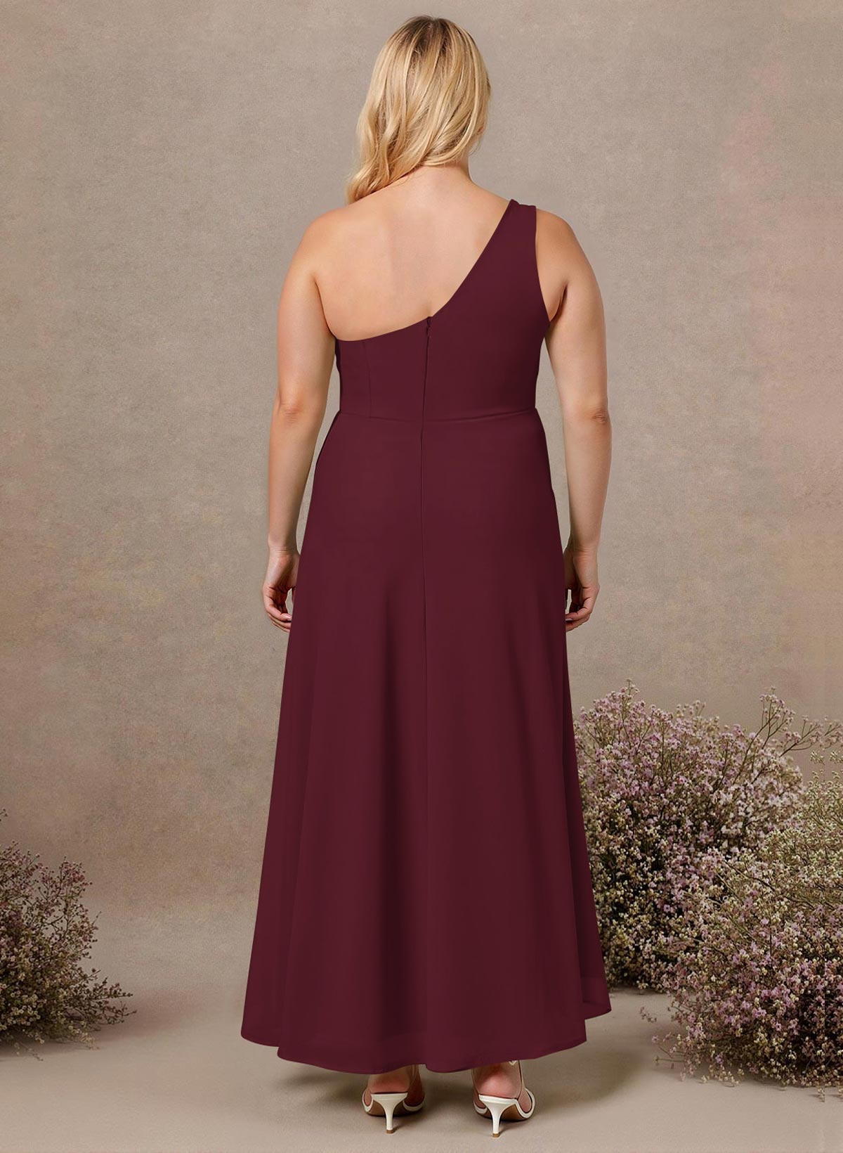 Modest One-Shoulder Sleeveless Chiffon Bridesmaid Dresses With Twisted Knot, product image 249