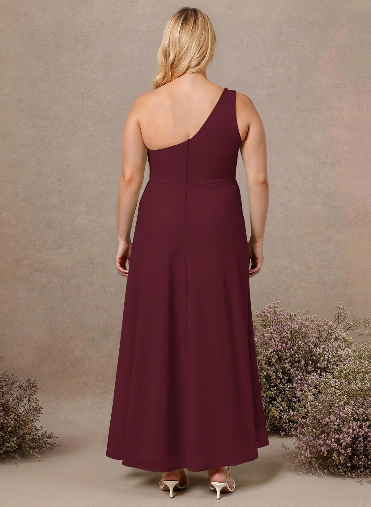 Modest One-Shoulder Sleeveless Chiffon Bridesmaid Dresses With Twisted Knot, product image 249